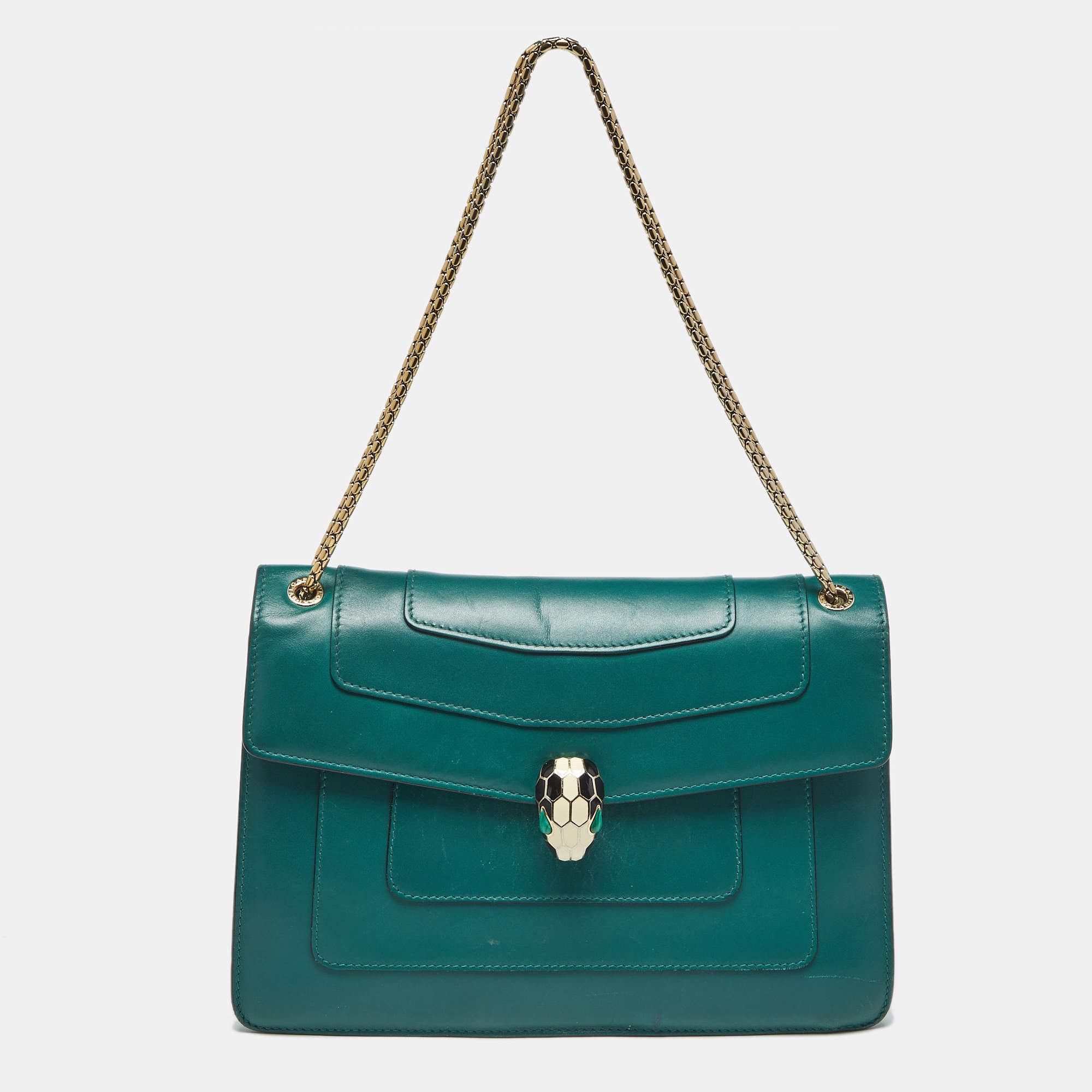 Pre Owned حقيبة كتف بلغاري سيربنتي فوريفر جلد أخضر متوسط الحجم