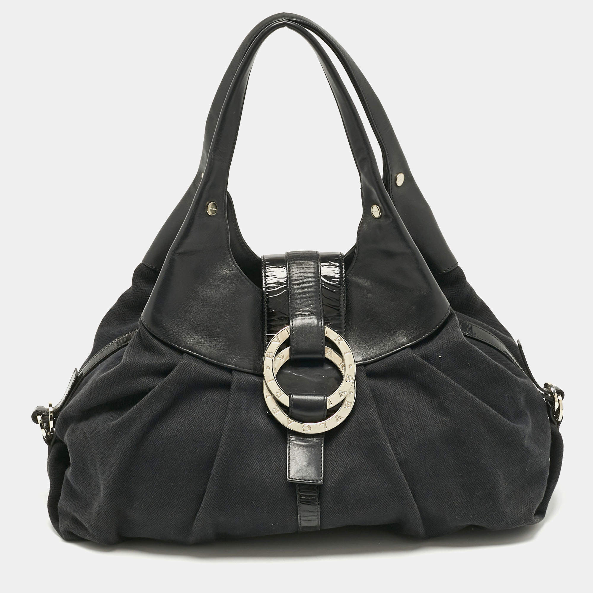 Pre Owned Bvlgari Black Canvas and Leather Chandra Hobo