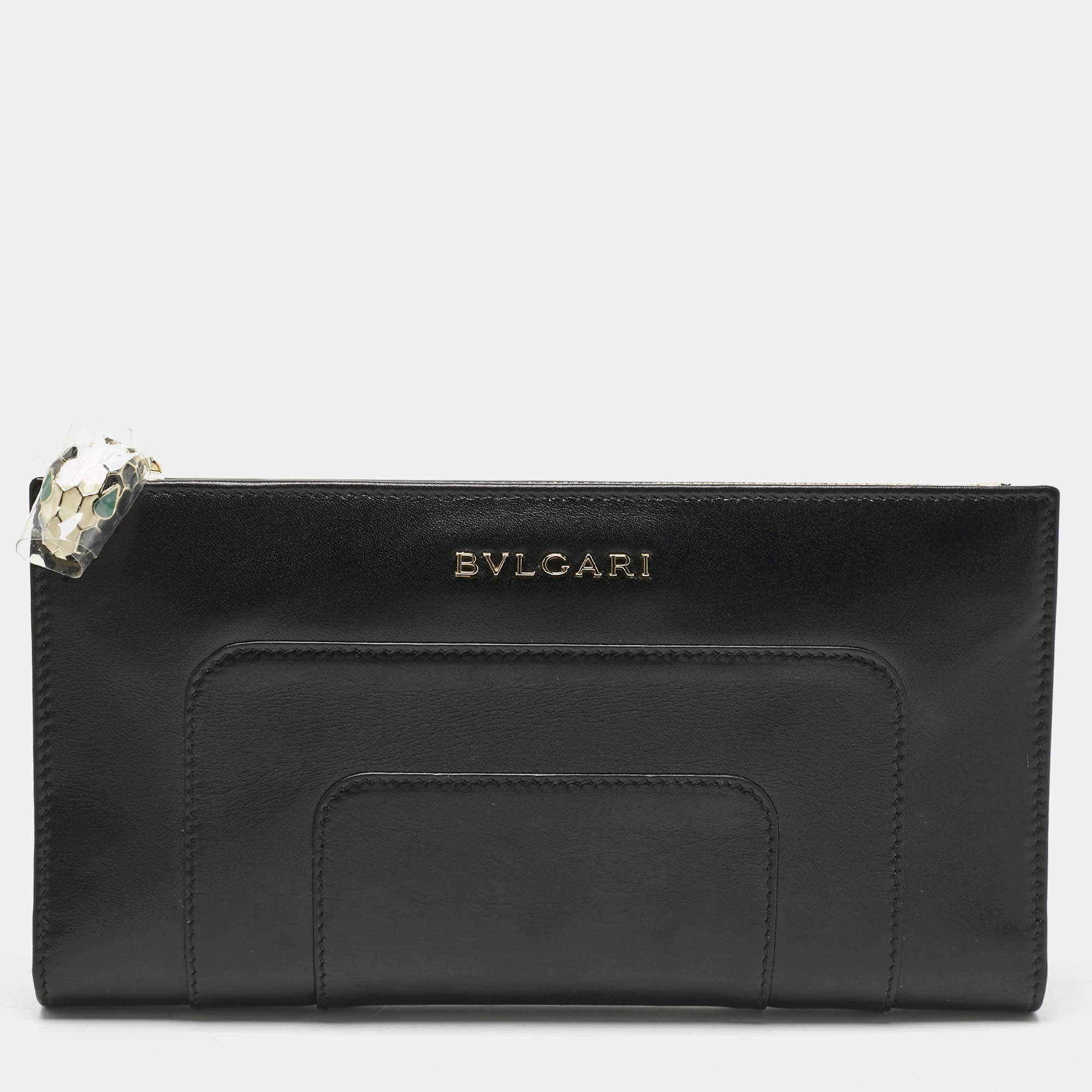 Pre Owned Bvlgari Black Leather Serpenti Forever Bifold Long Wallet