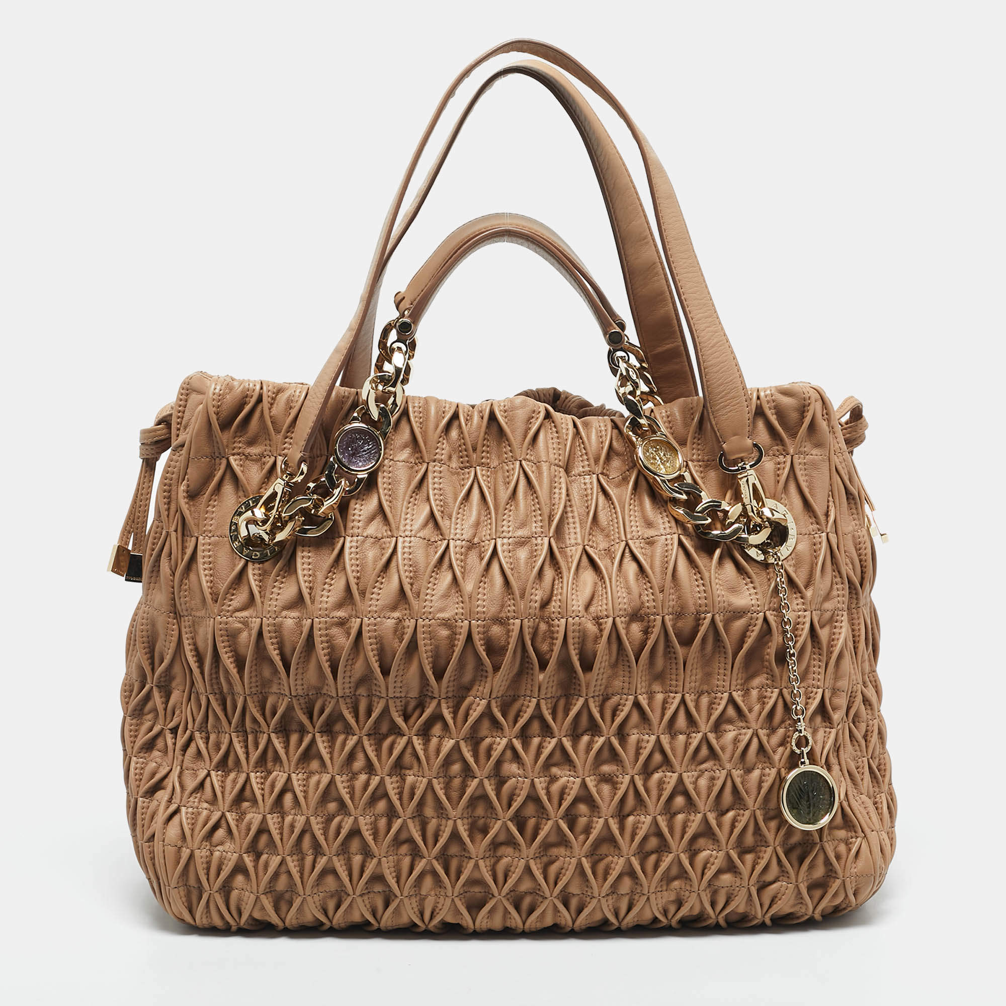 Pre Owned Bvlgari Beige Matelasse Leather Monete Tote