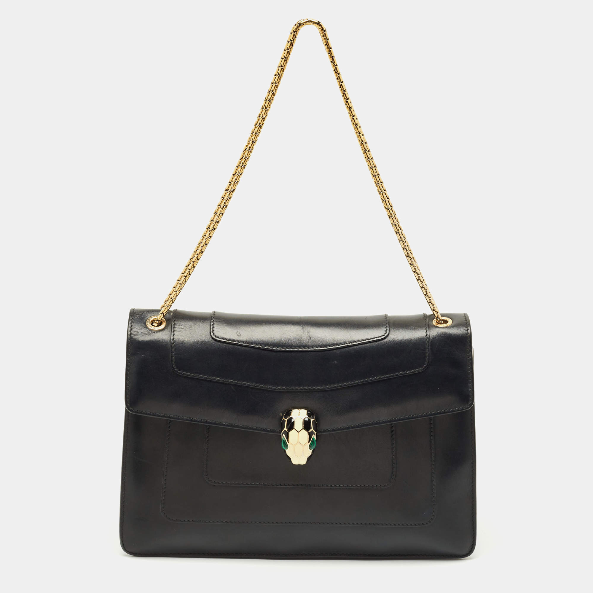 Pre Owned Bvlgari Black Leather Medium Serpenti Forever Shoulder Bag