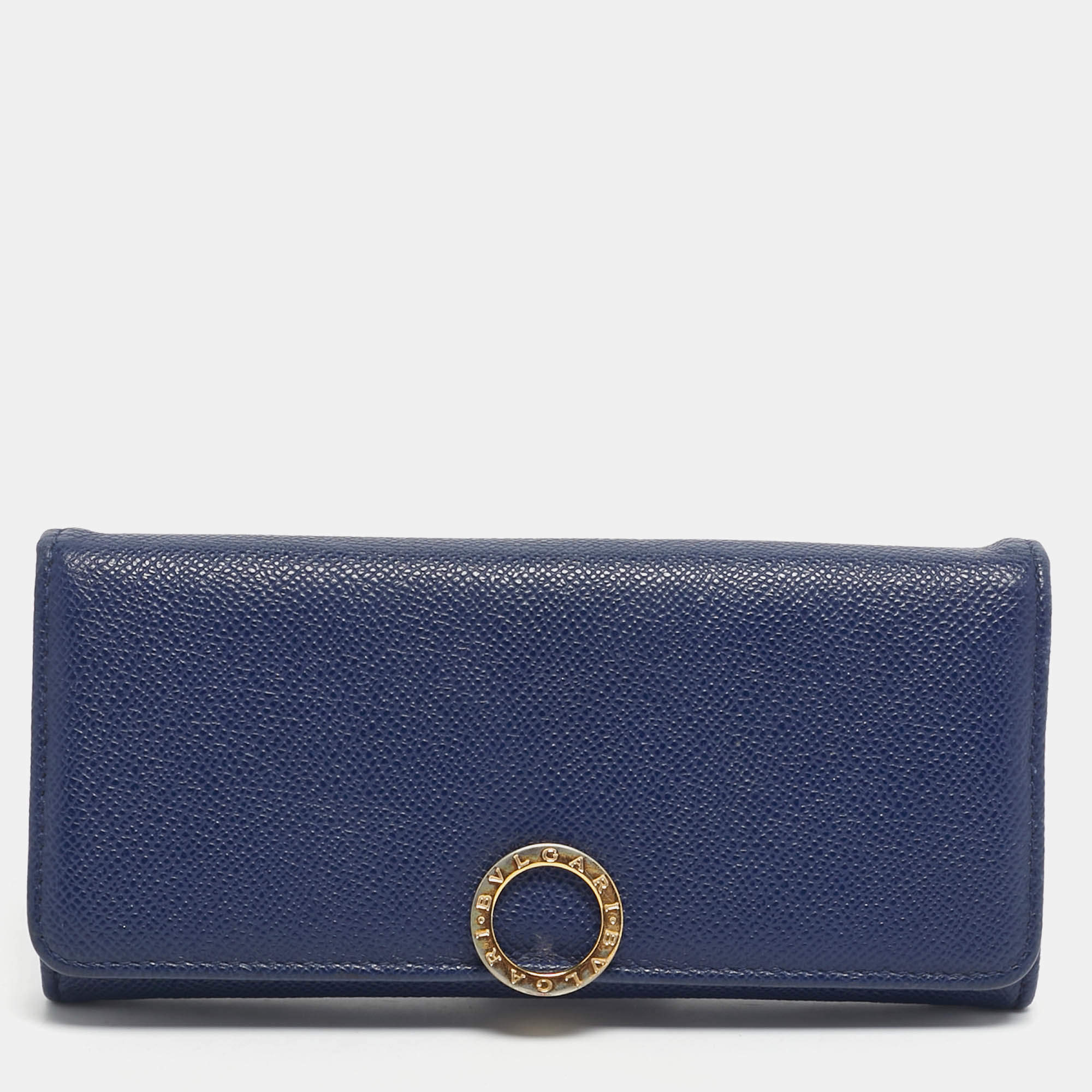 Pre Owned Bvlgari Navy Blue Leather Bvlgari Bvlgari Clip Continental Wallet