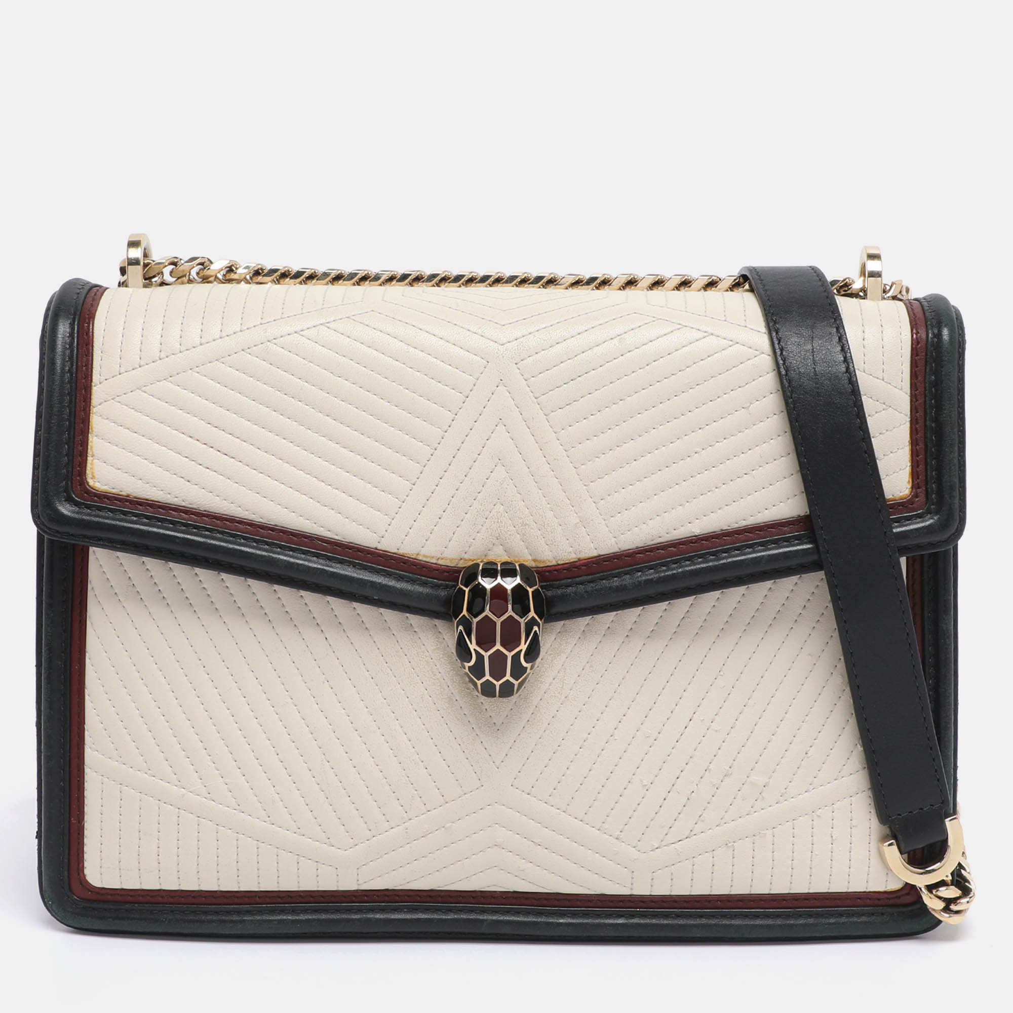 Pre Owned Bvlgari Tricolor Leather Serpenti Diamond Blast Shoulder Bag