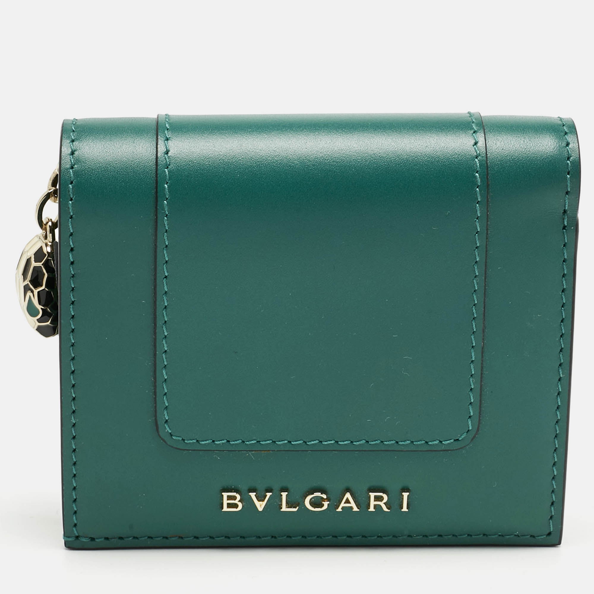 Pre Owned Bvlgari Green Leather Serpenti Forever Trifold Wallet