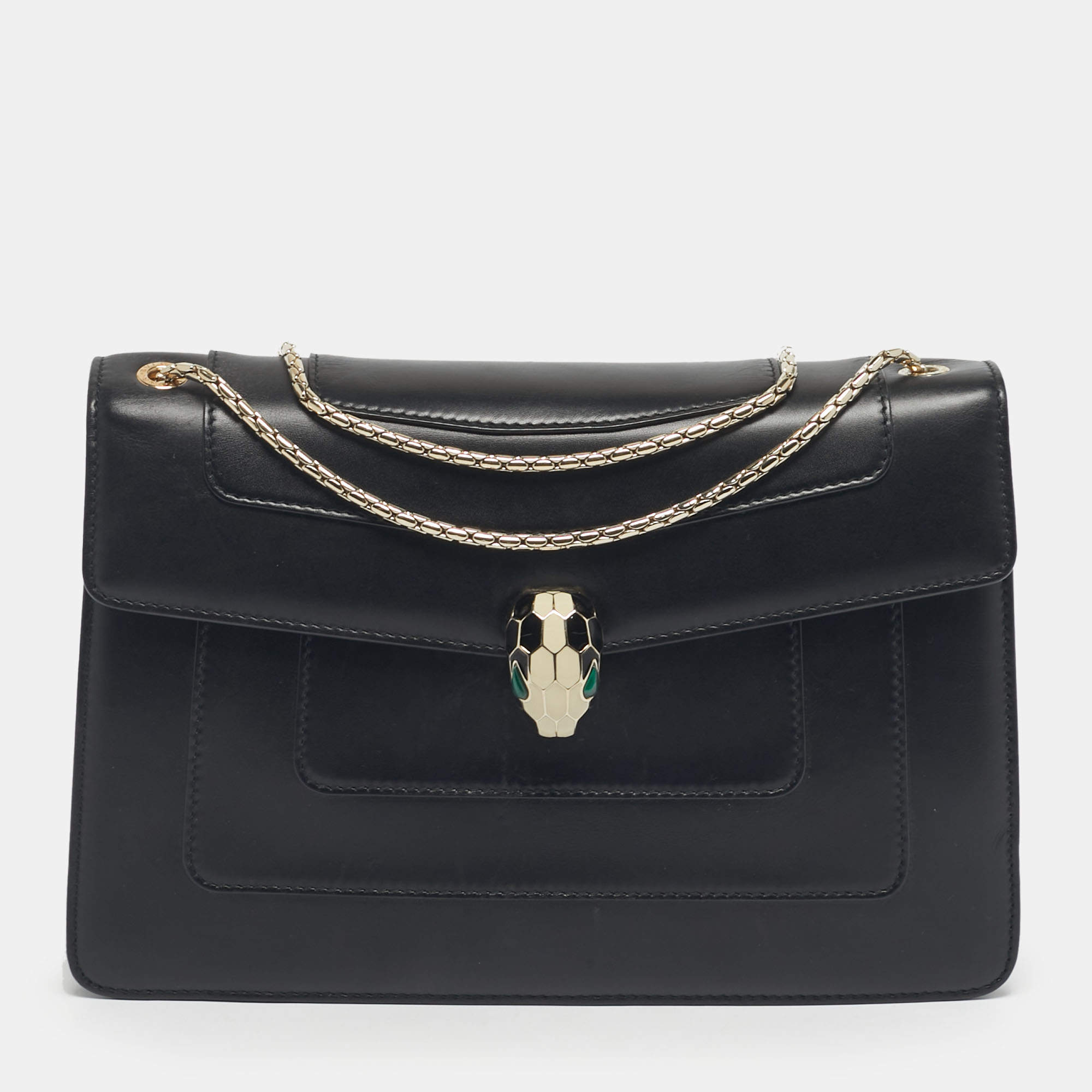 مملوكة مسبقًا حقيبة كتف بلغاري سيربنتي فوريفر جلد أخضر متوسط الحجم