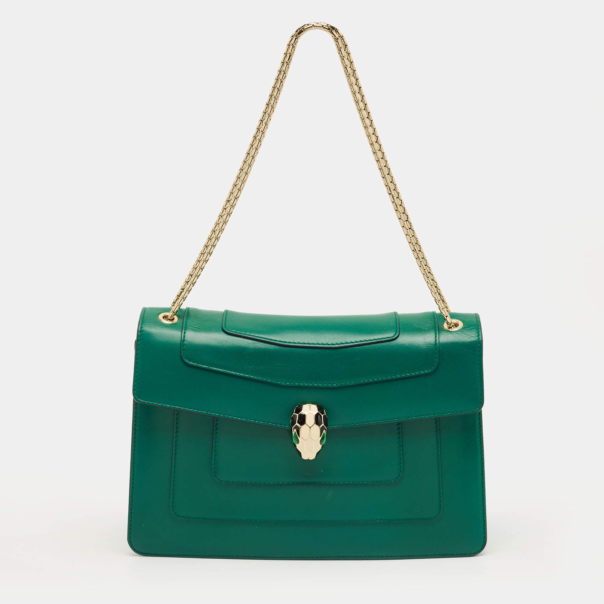 Pre Owned Bvlgari Green Leather Medium Serpenti Forever Shoulder Bag