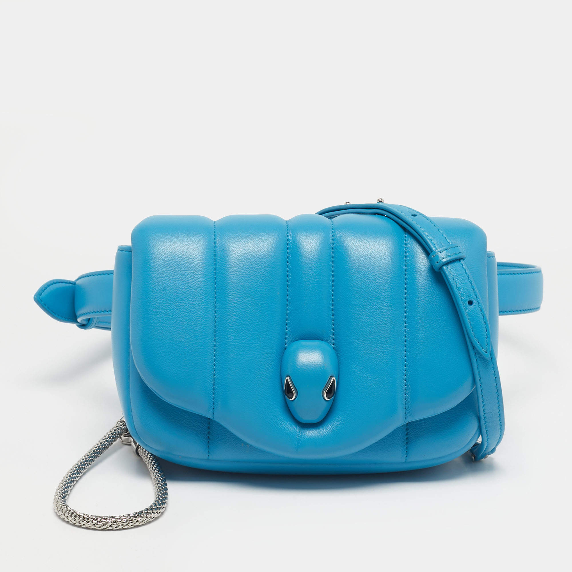 Pre Owned Bvlgari x Ambush Light Blue Leather Serpenti Convertible Belt Bag