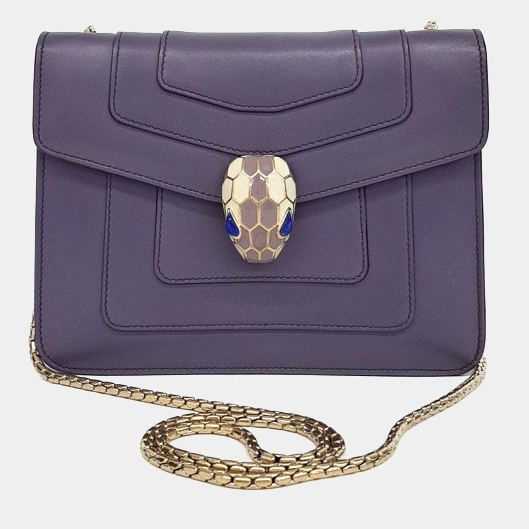 Pre Owned Bvlgari Purple Leather Serpenti shoulder bag