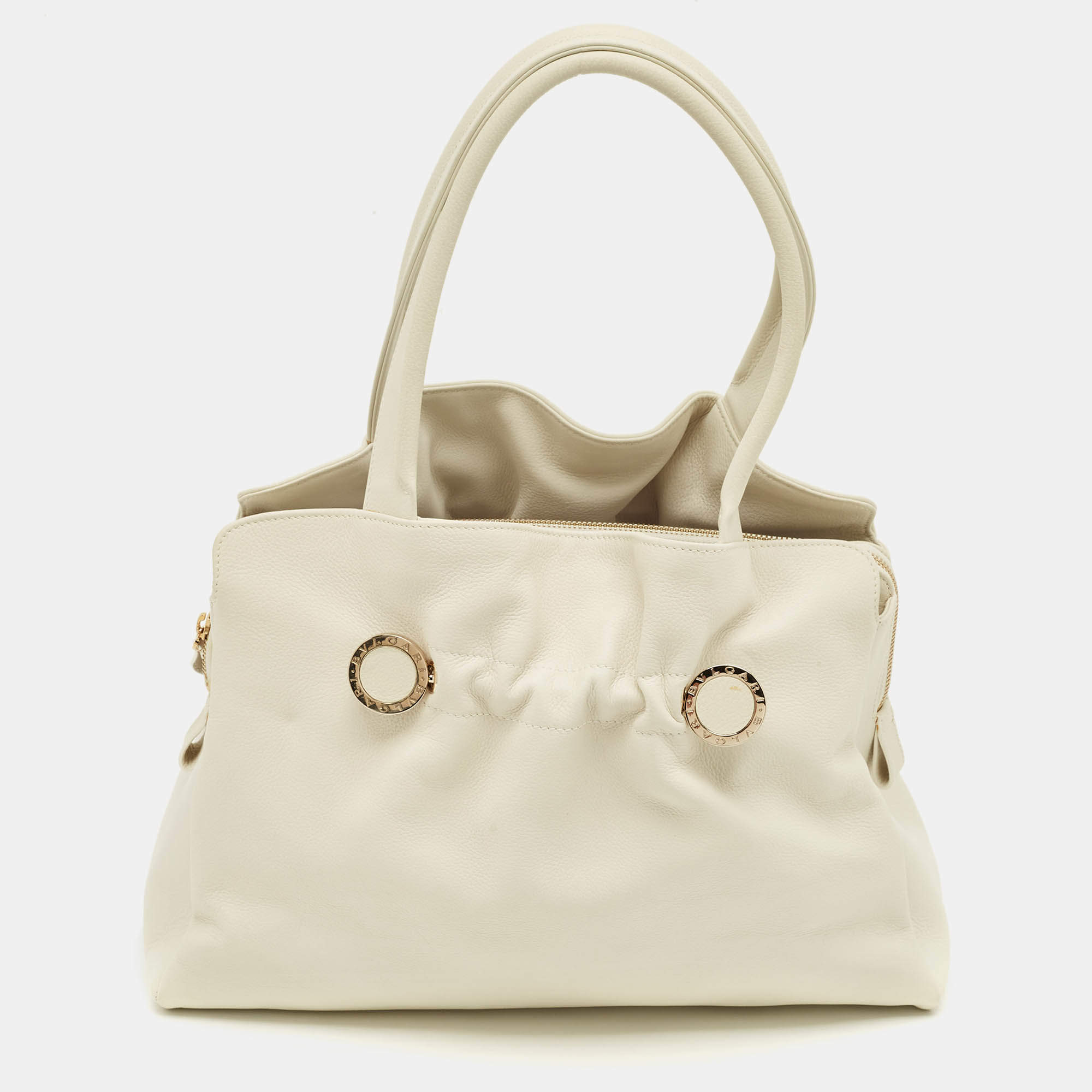 Pre Owned Bvlgari White Leather Twist Tote