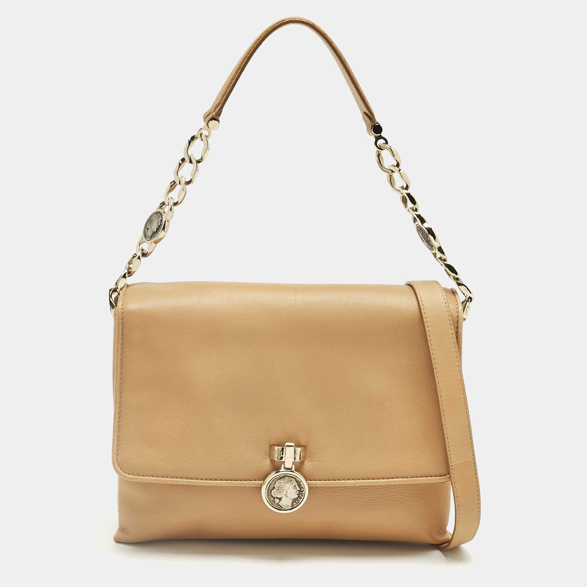 Pre Owned Bvlgari Tan Leather Monete Shoulder Bag