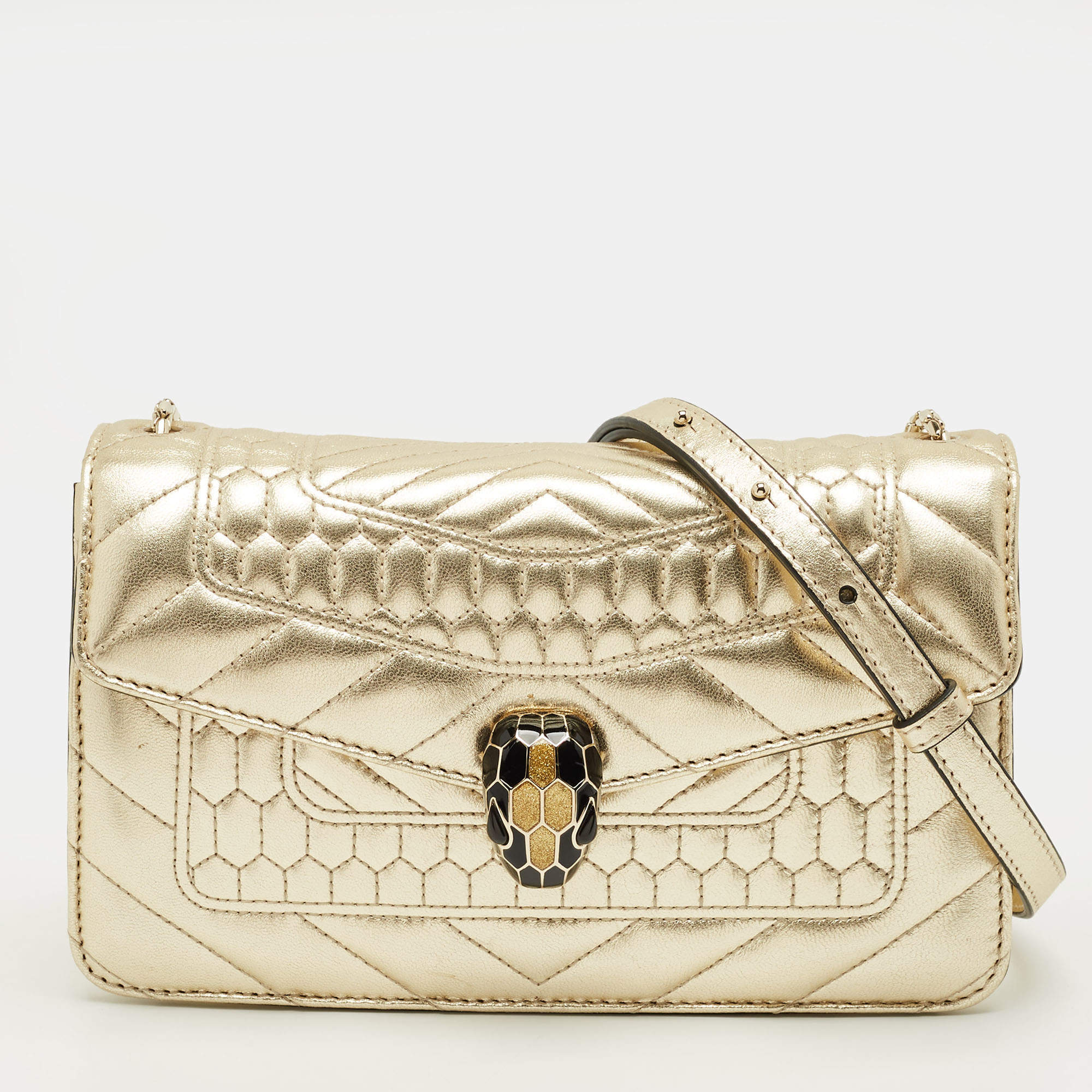 Pre Owned Bvlgari Gold Scaglie Leather Serpenti Forever Shoulder Bag