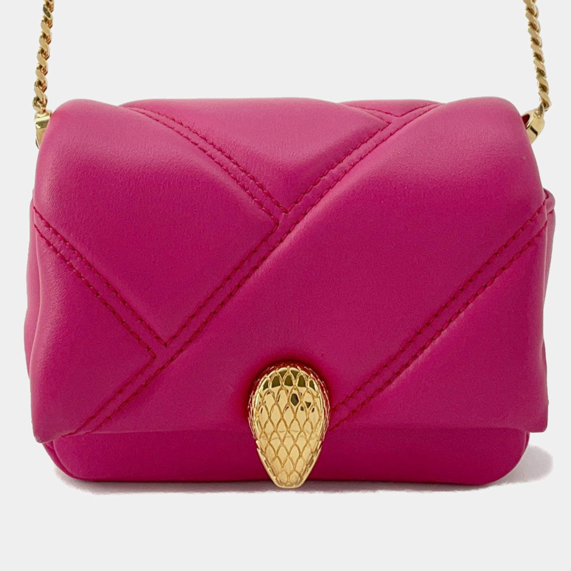 Pre Owned Bvlgari Serpenti Cabochon Shoulder Bag Pink Calf Leather Size Micro