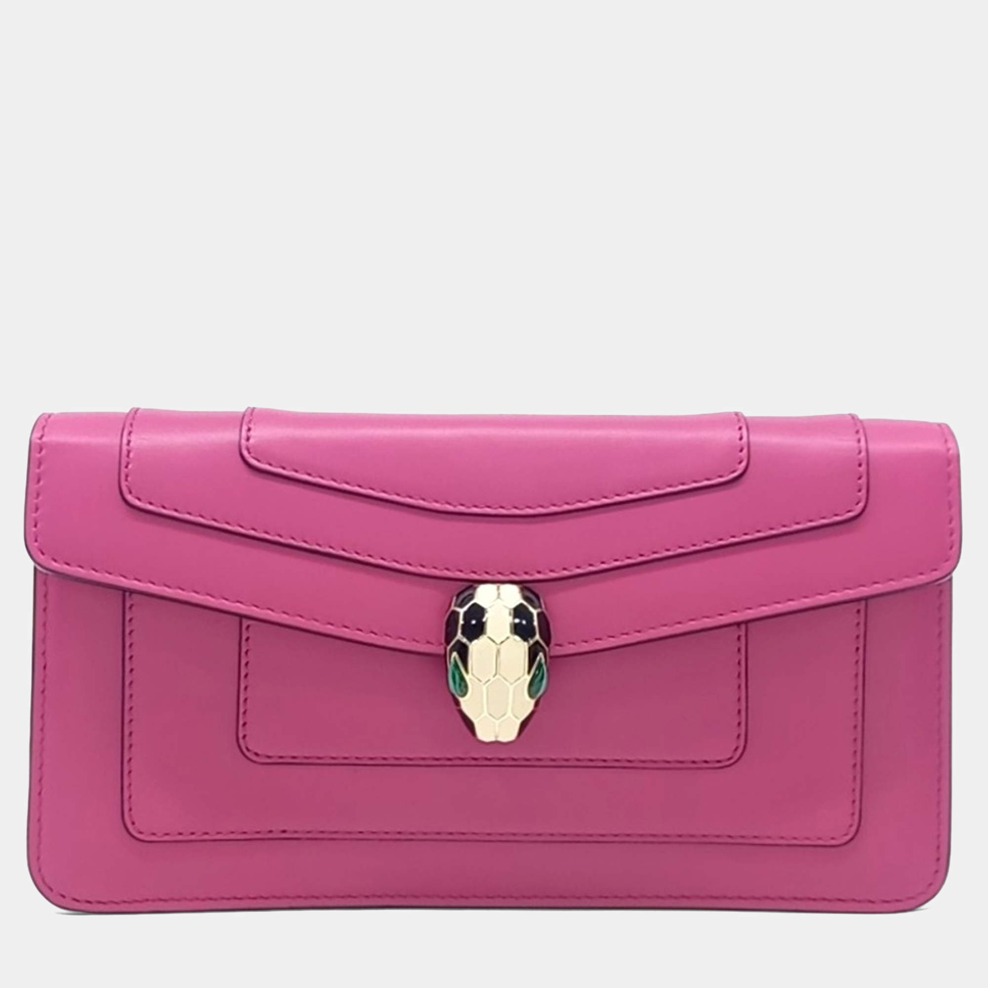 Pre Owned Bvlgari Pink Leather Serpenti Chain Shoulder Bag