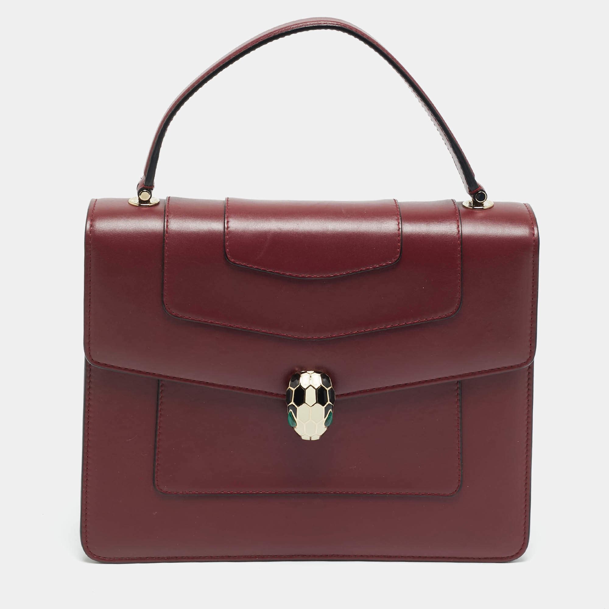 مملوكة مسبقًا Bvlgari Serpenti Forever Large Burgundy Leather Top Handle Bag