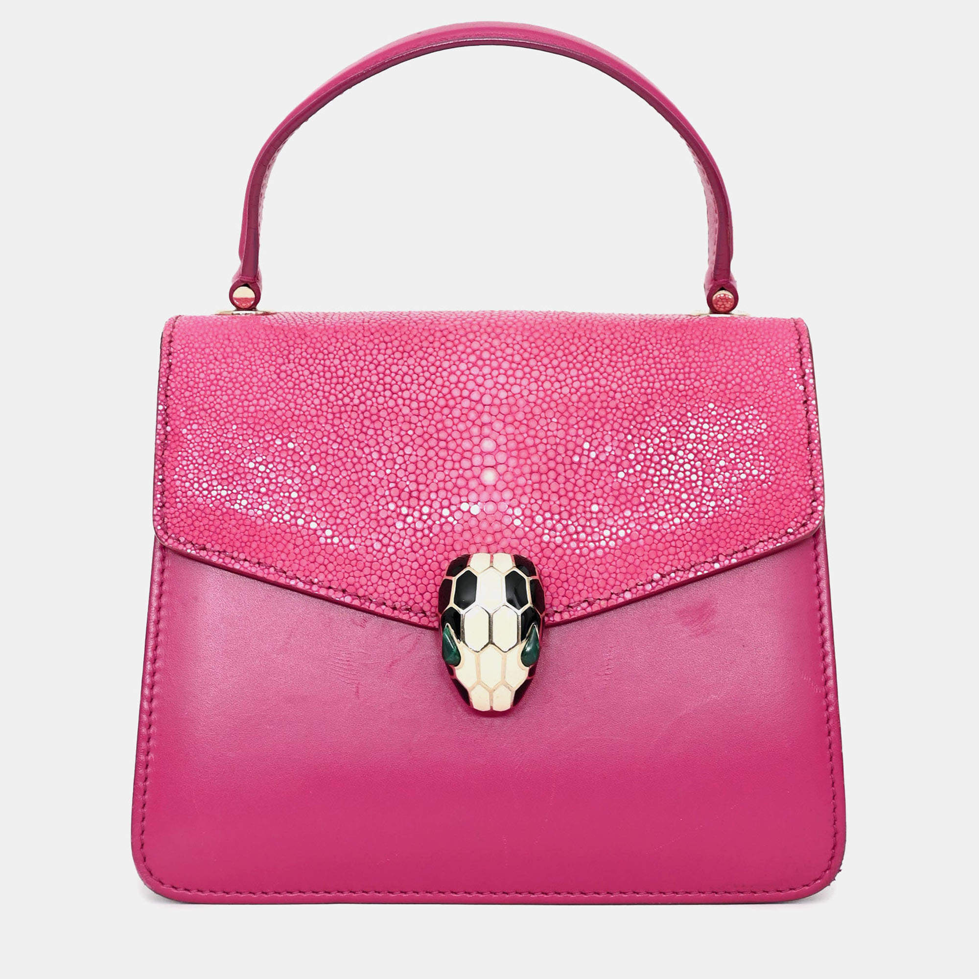 مملوكة مسبقًا Bvlgari Pink Stingray/Leather Serpenti Forever Top Handle Bag with Strap