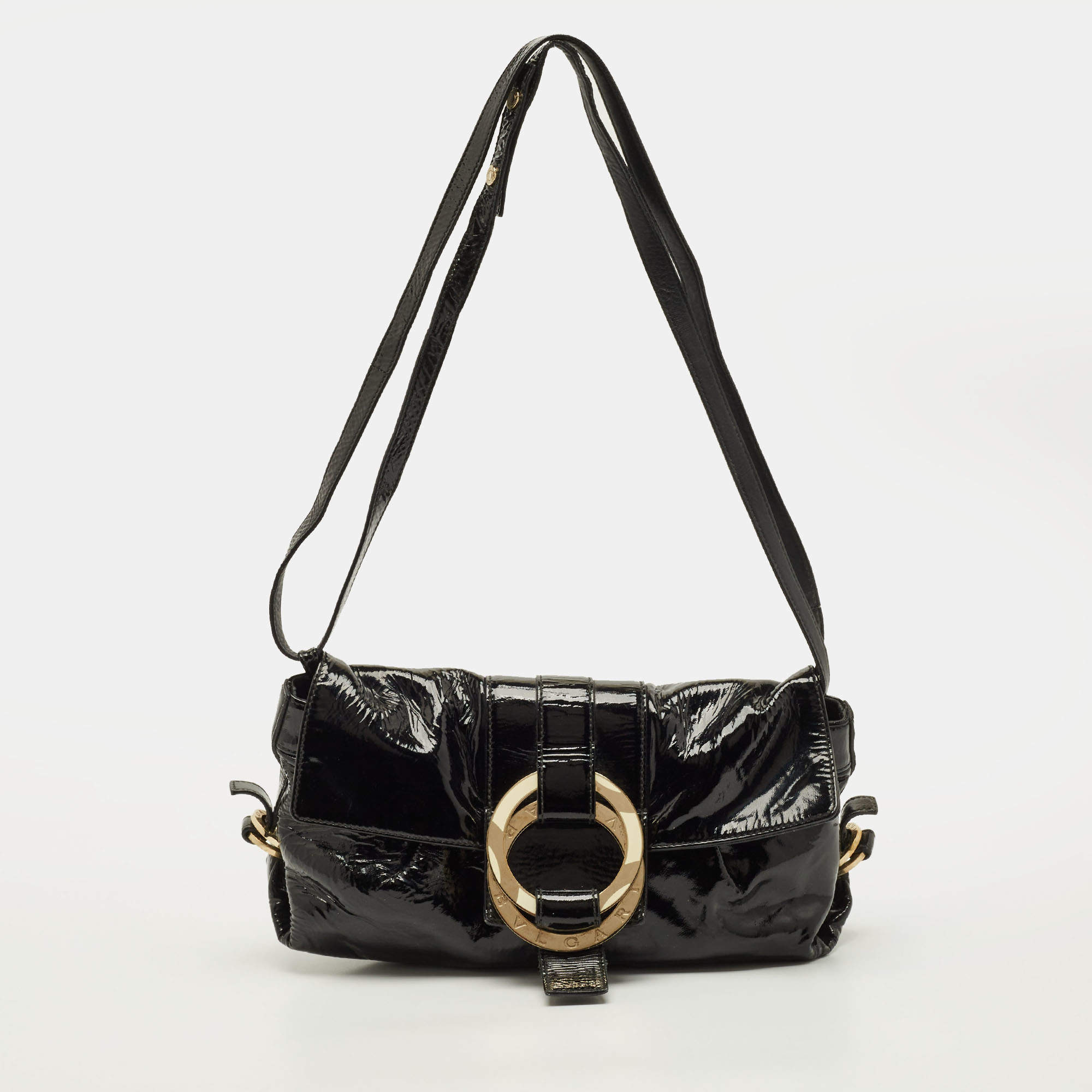 Pre Owned Bvlgari Chandra Black Patent Leather Shoulder Bag