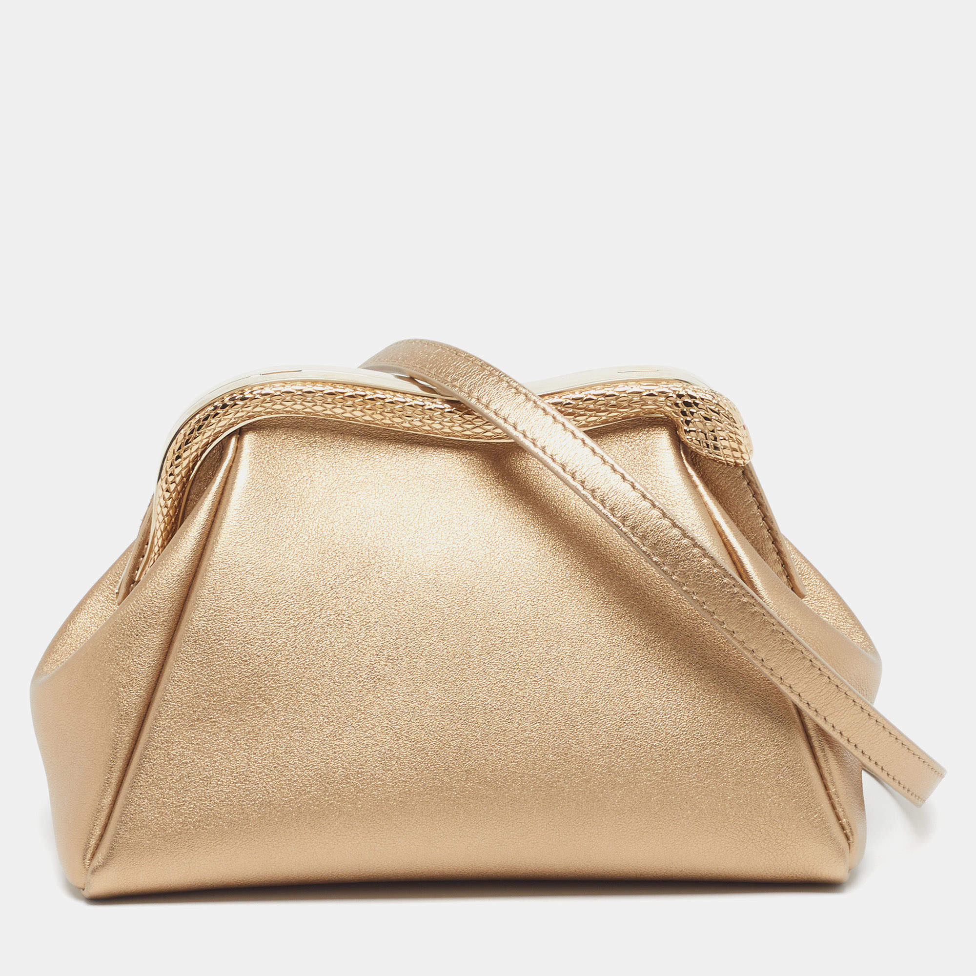 Pre Owned Bvlgari Serpenti Gold Leather Clutch Bag