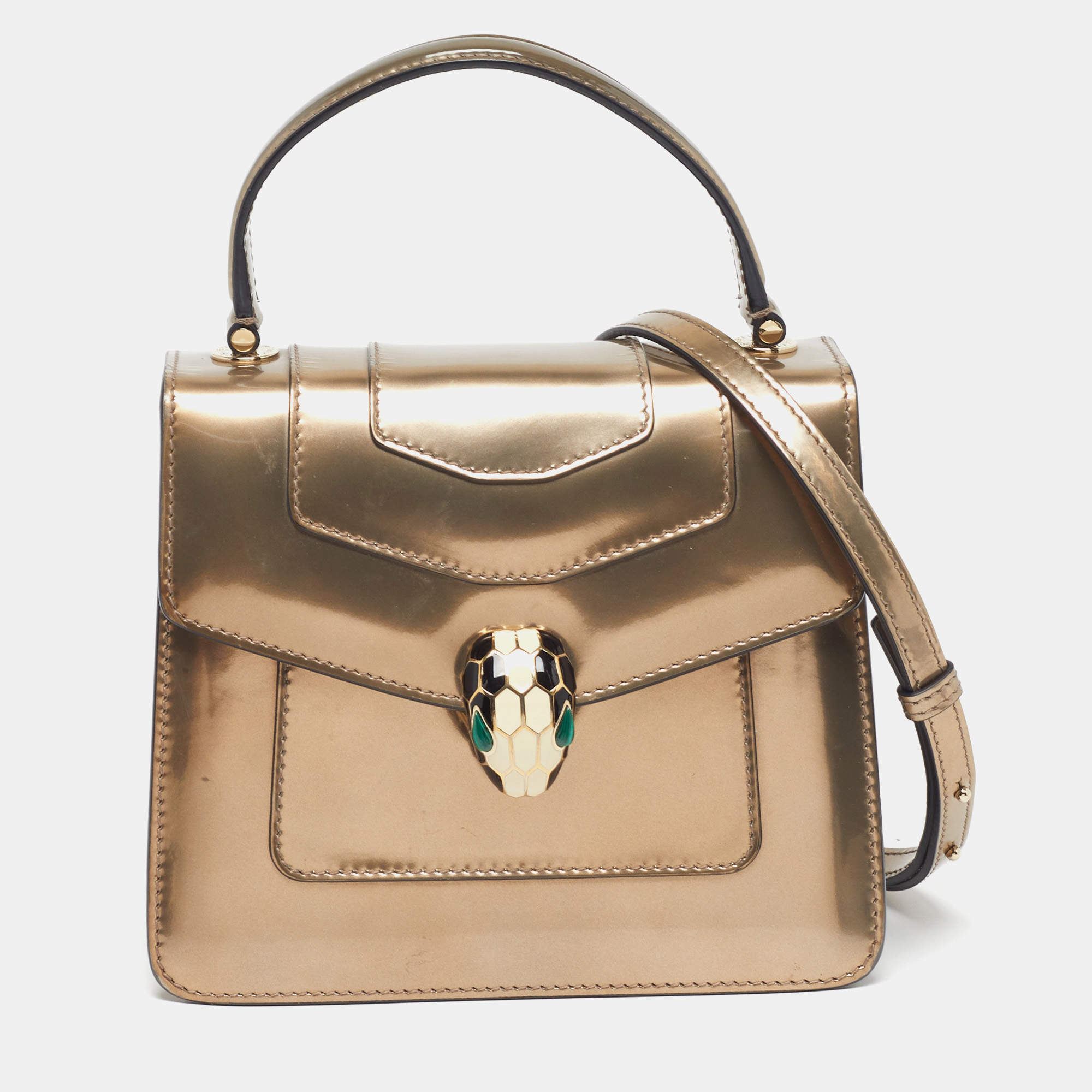 مملوكة مسبقًا Bvlgari Serpenti Forever Metallic Patent Leather Top Handle Bag