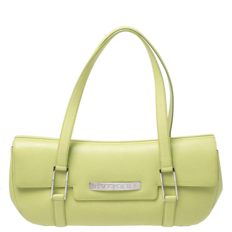 Pre Owned Bvlgari Neon Green Leather Flap Satchel