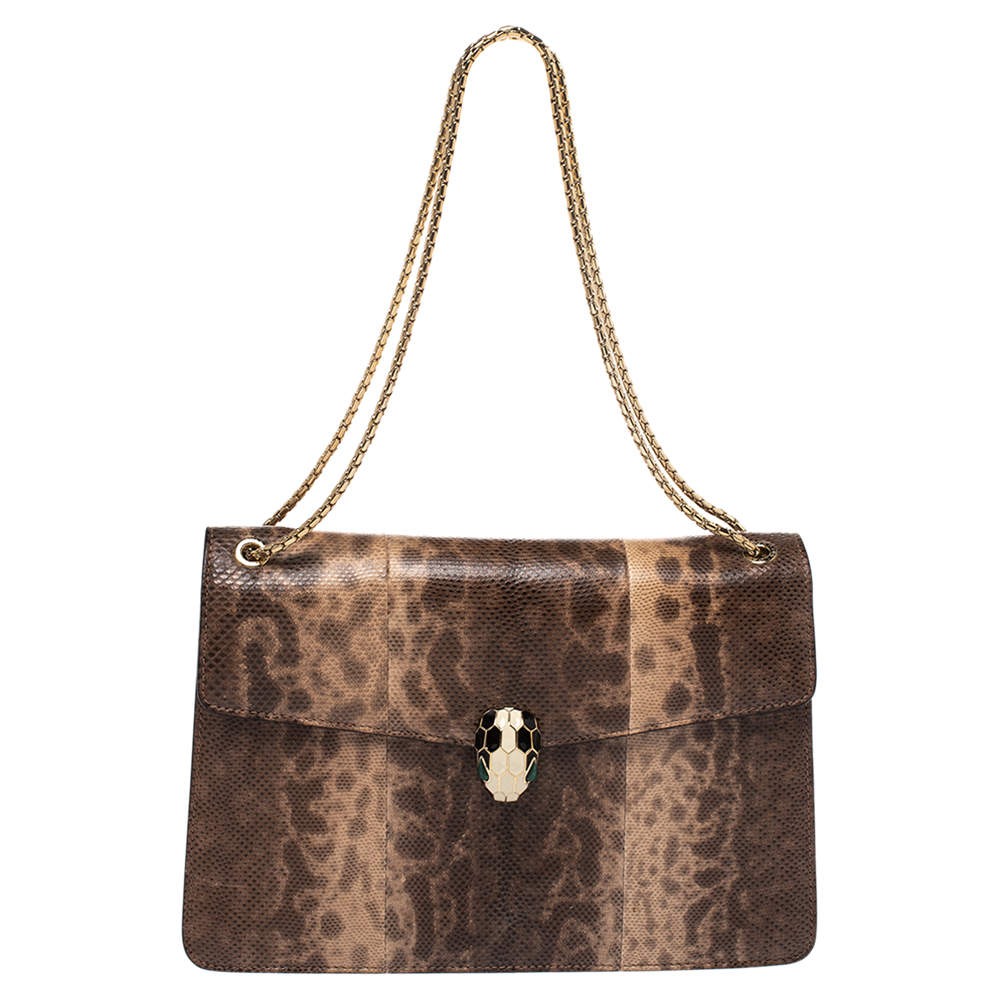 Bvlgari Beige Karung Medium Serpenti Forever Shoulder Bag 