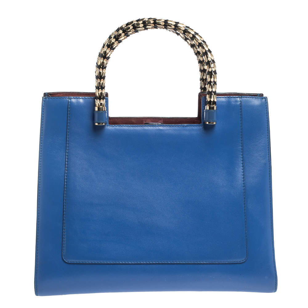 Bvlgari Blue/Maroon Leather Serpenti Scaglie Tote