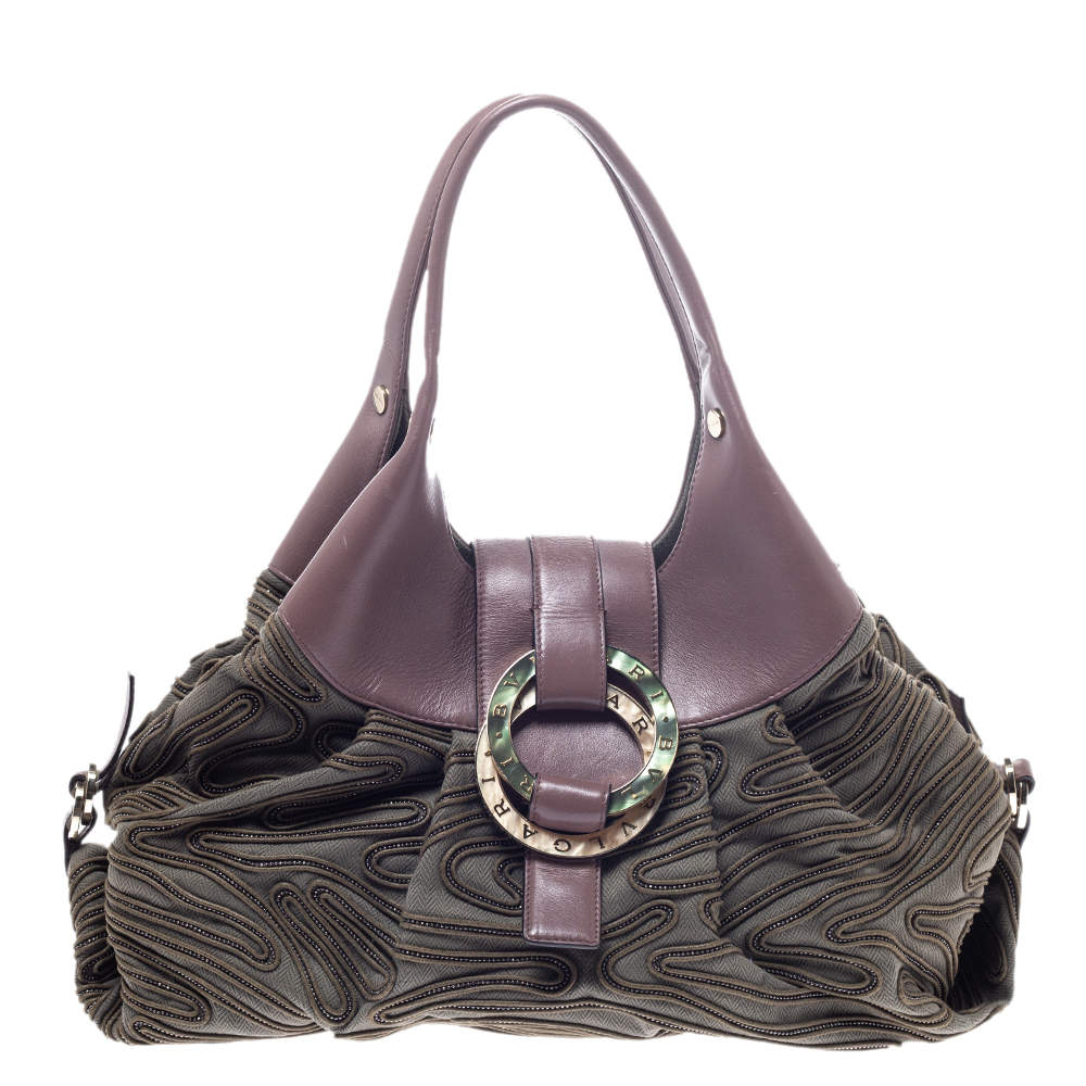 Bvlgari Pale Green/Purple Canvas and Leather Chandra Hobo