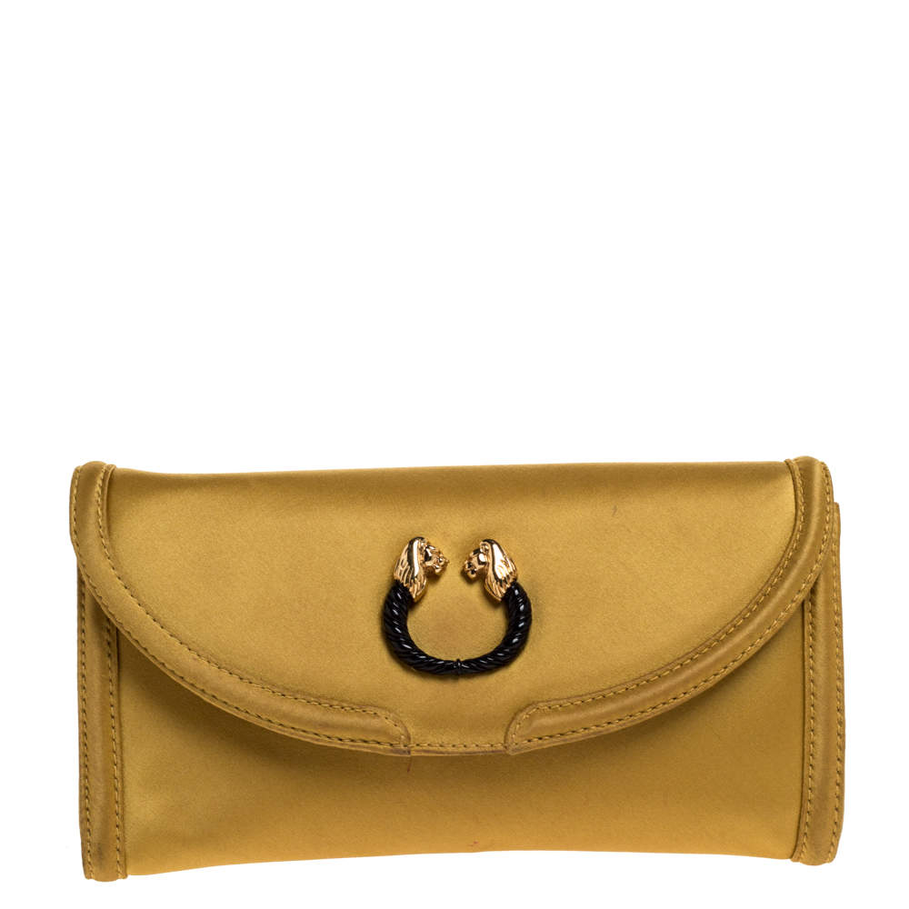 Bvlgari Gold Satin Leoni Flap Clutch