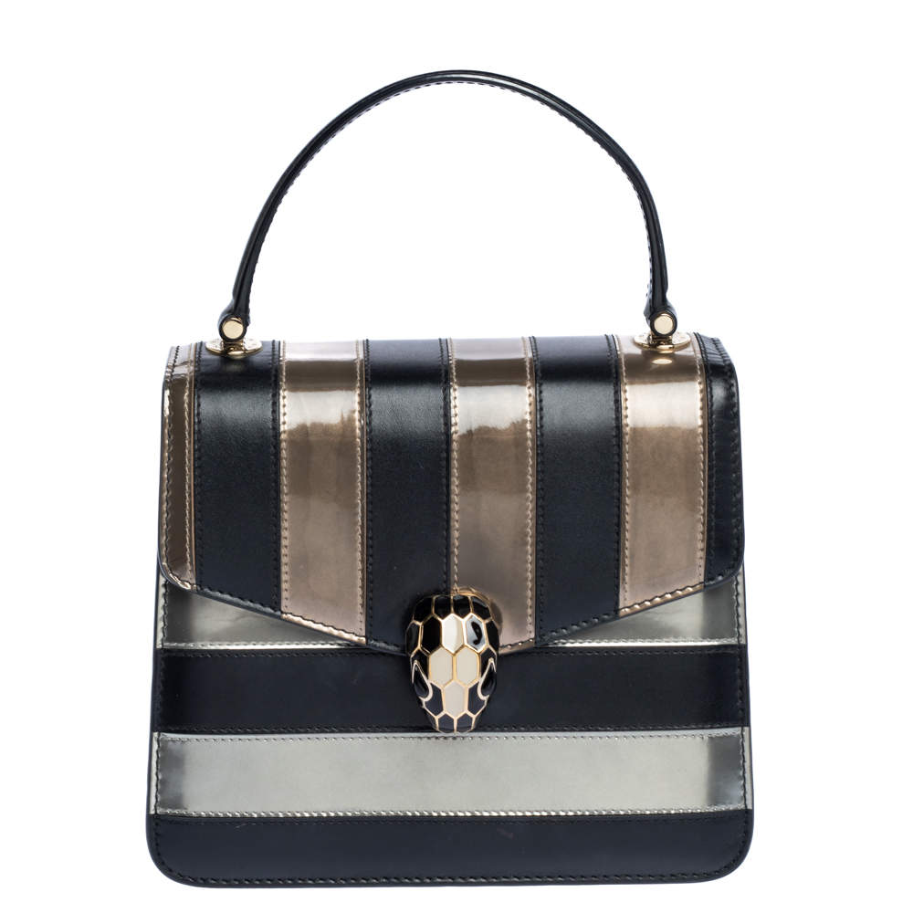 Bvlgari Tri Color Leather and Patent Leather Serpenti Forever Flap Top Handle Bag