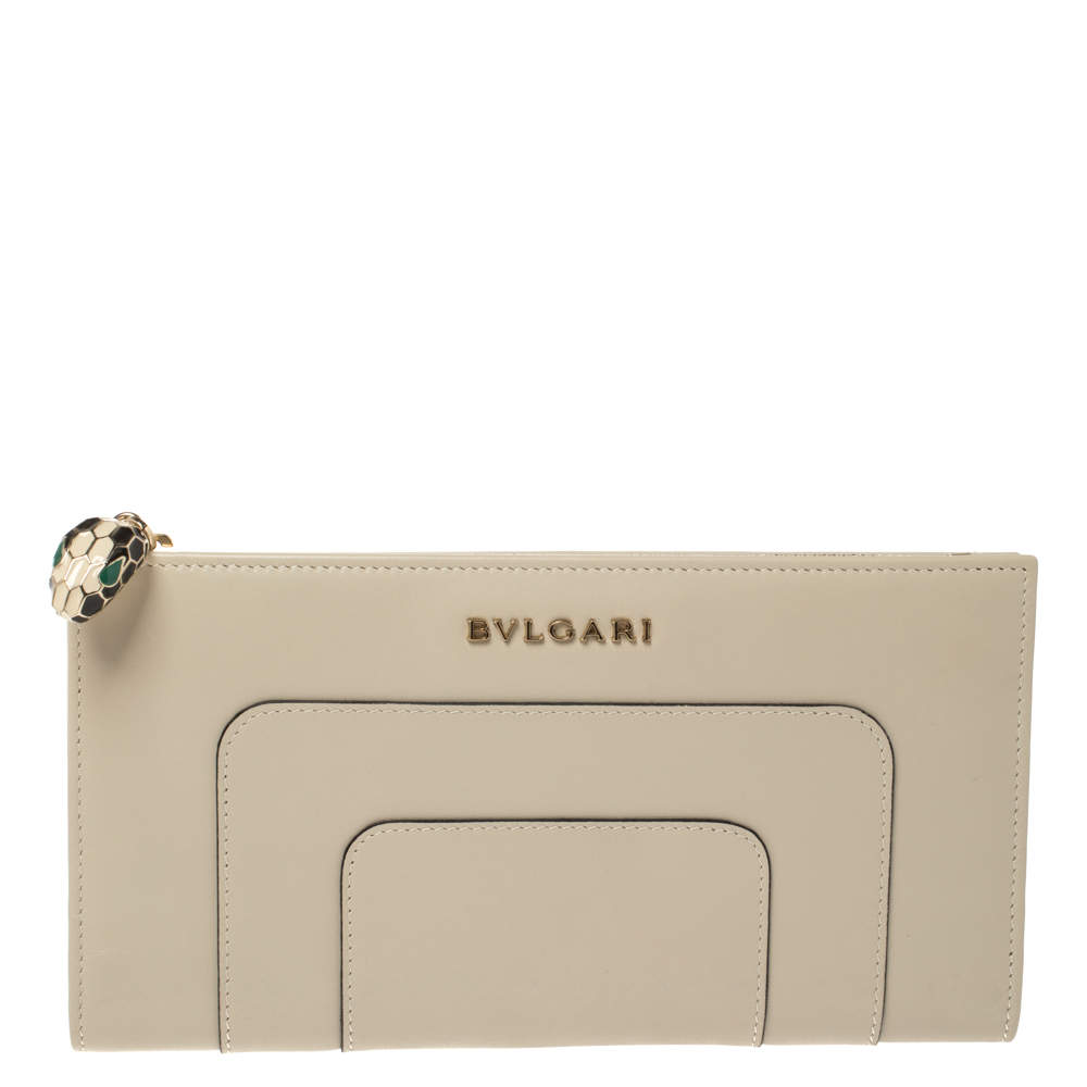Bvlgari Cream Leather Serpenti Forever Wallet