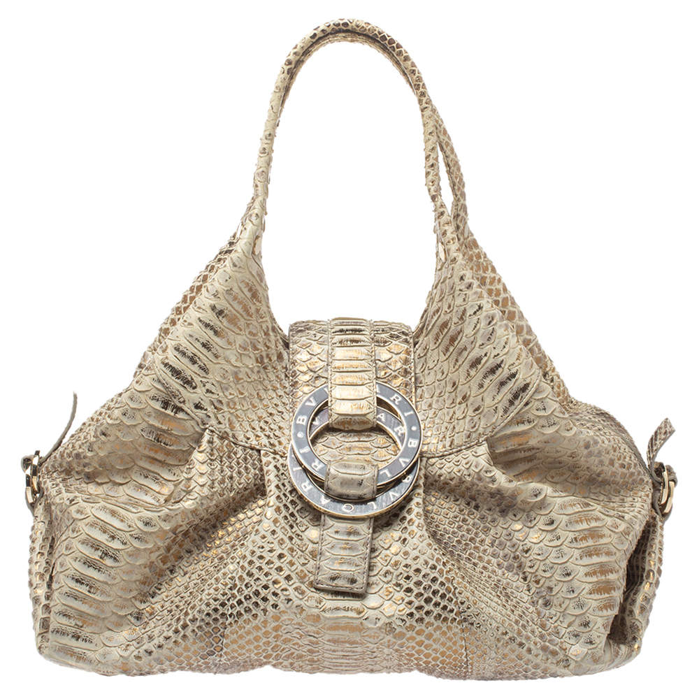Bvlgari Beige/Gold Python Chandra Hobo