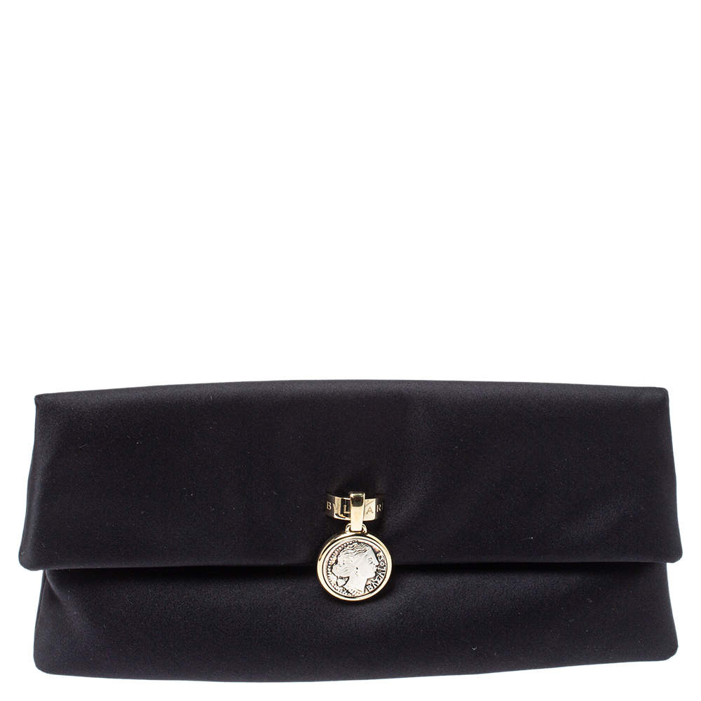 Pre Owned Bvlgari Black Satin Monete Clutch