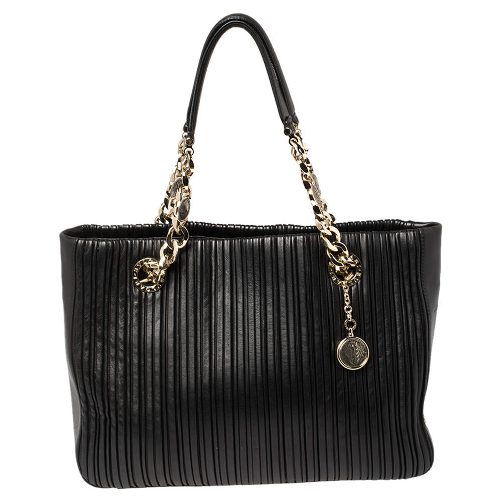 Pre Owned Bvlgari Black Nappa Leather Monte Plisse Shopper Tote