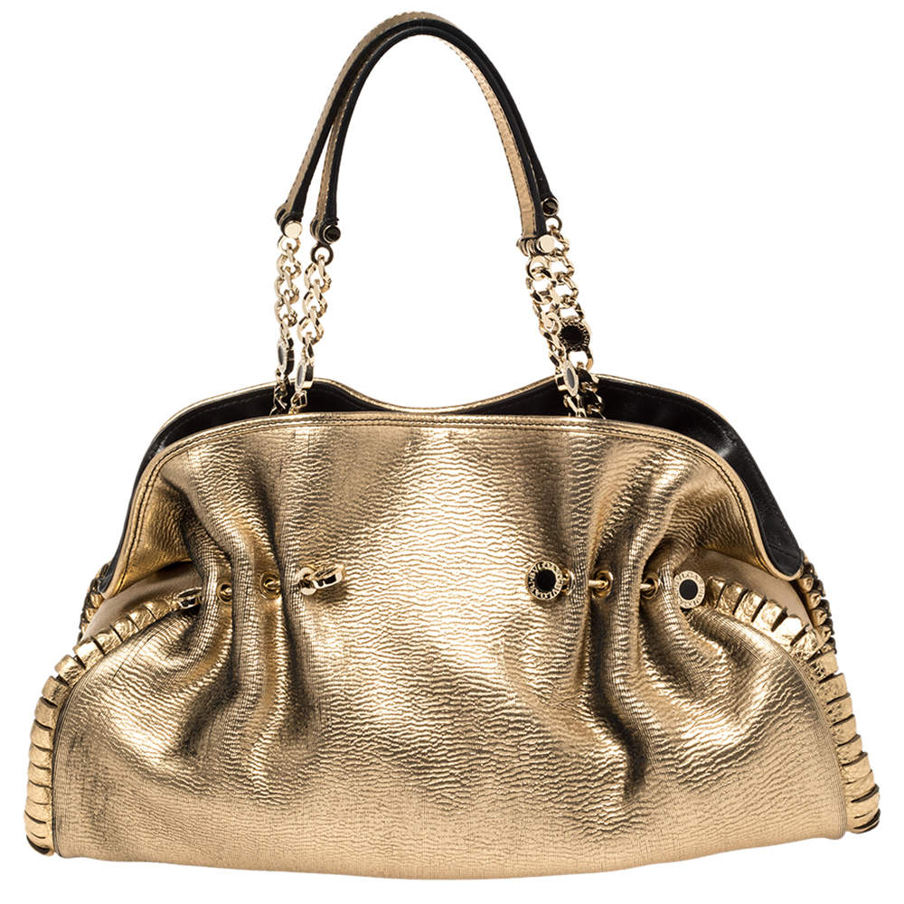 Bvlgari Metallic Gold Leather Twistino Tina Satchel 