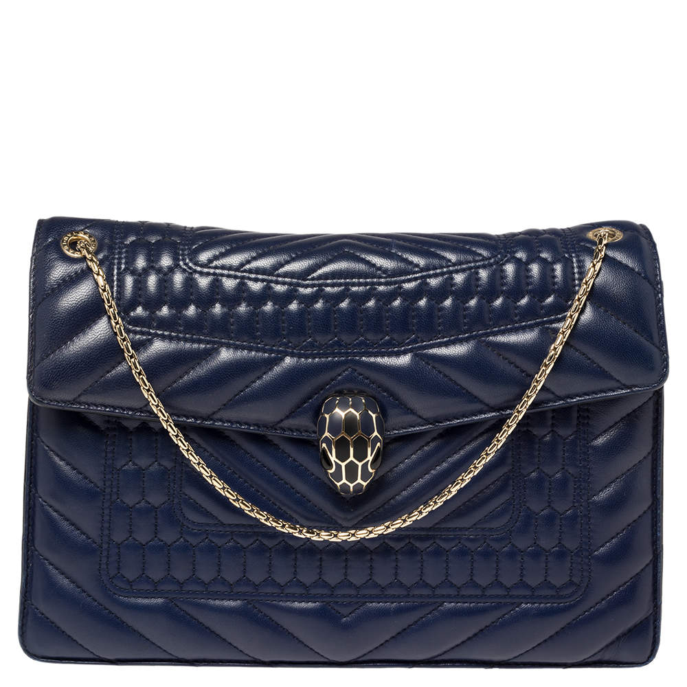Bvlgari Blue Quilted Scaglie Leather Medium Serpenti Forever Shoulder Bag