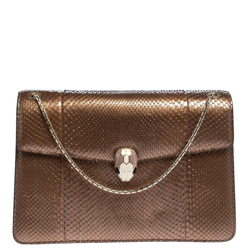 Bvlgari Bronze Python Medium Serpenti Forever Flap Shoulder Bag