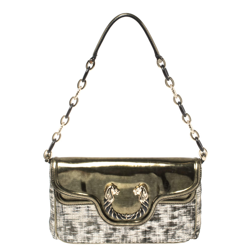 Pre Owned Bvlgari Silver/Gold Patent and Leather Leoni Shoulder Bag