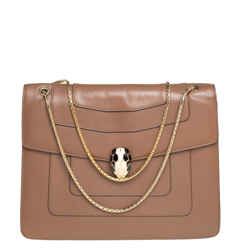 Pre Owned Bvlgari Brown Leather Large Serpenti Forever Shoulder Bag