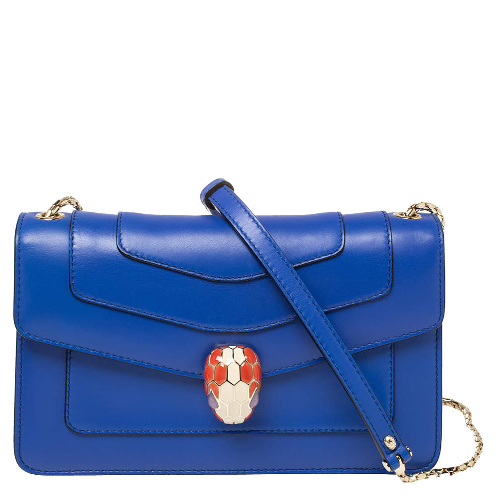 مملوكة مسبقًا Bvlgari Blue Leather Serpenti Forever Flap Shoulder Bag