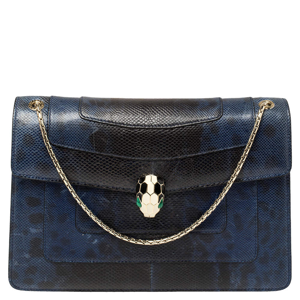 Pre Owned Bvlgari Blue Karung Medium Serpenti Forever Flap Shoulder Bag