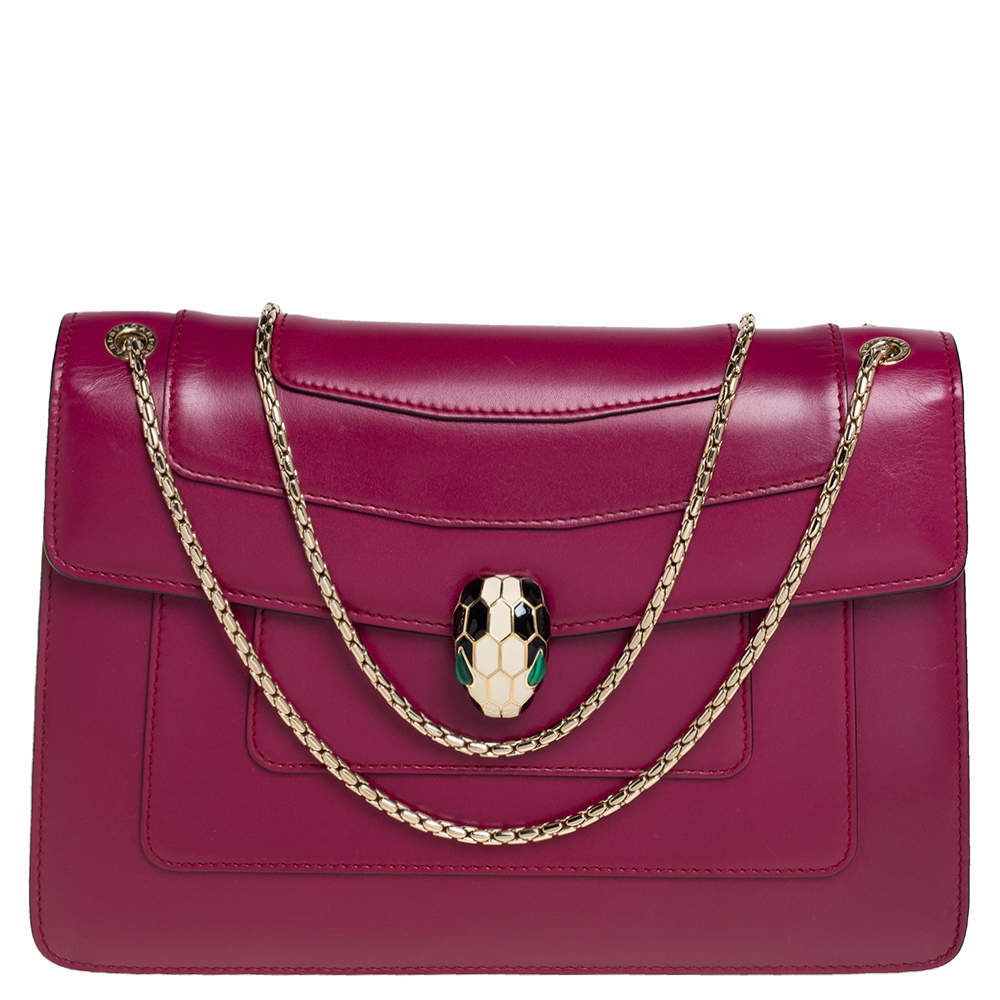مملوكة مسبقًا Bvlgari Purple Leather Medium Serpenti Forever Flap Shoulder Bag