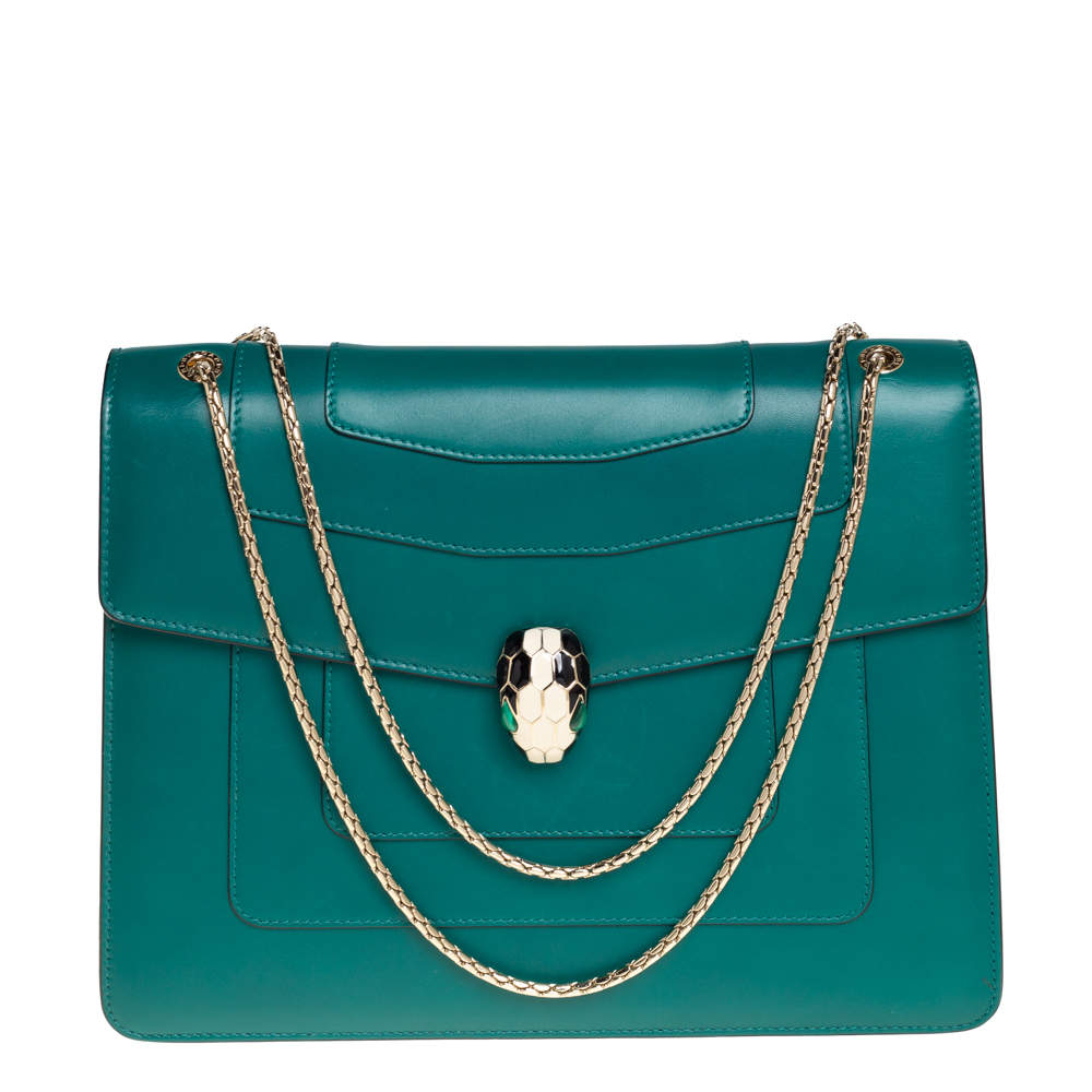Bvlgari Green Leather Large Serpenti Forever Shoulder Bag