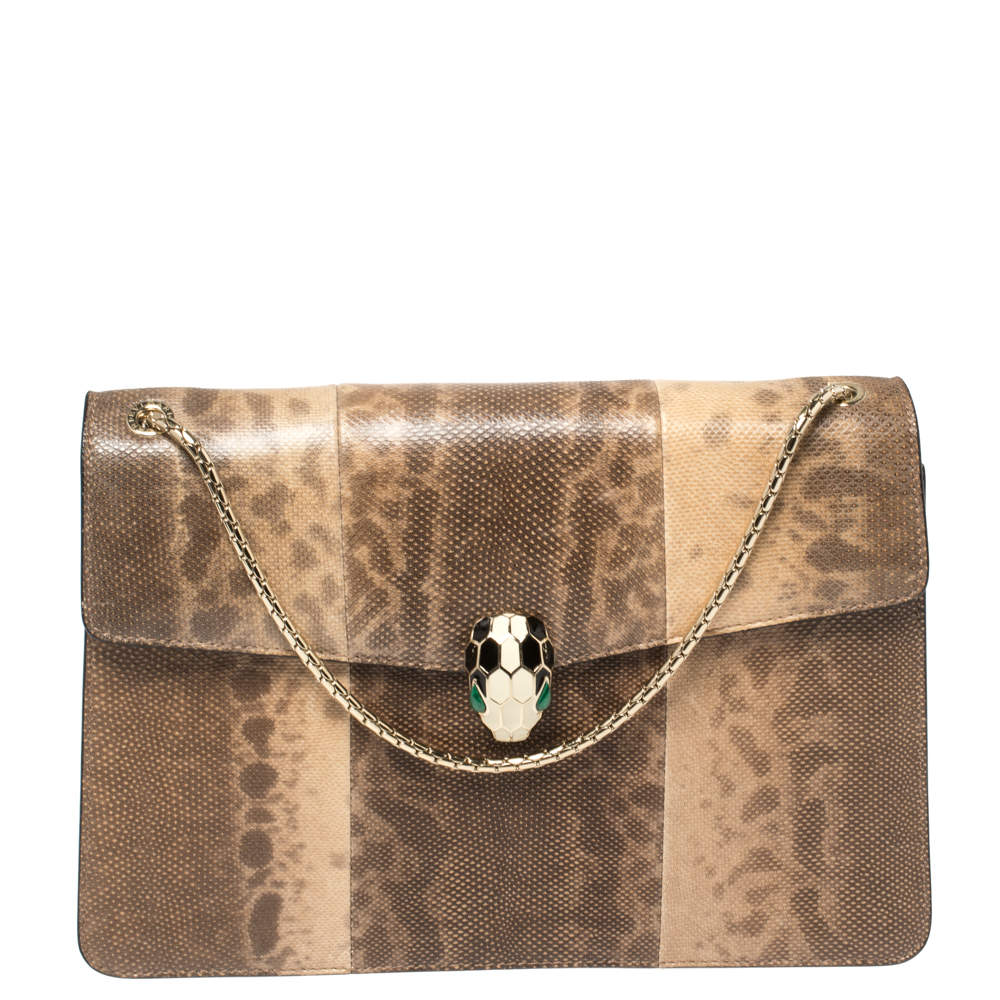 Bvlgari Beige/Brown Karung Medium Serpenti Forever Flap Shoulder Bag