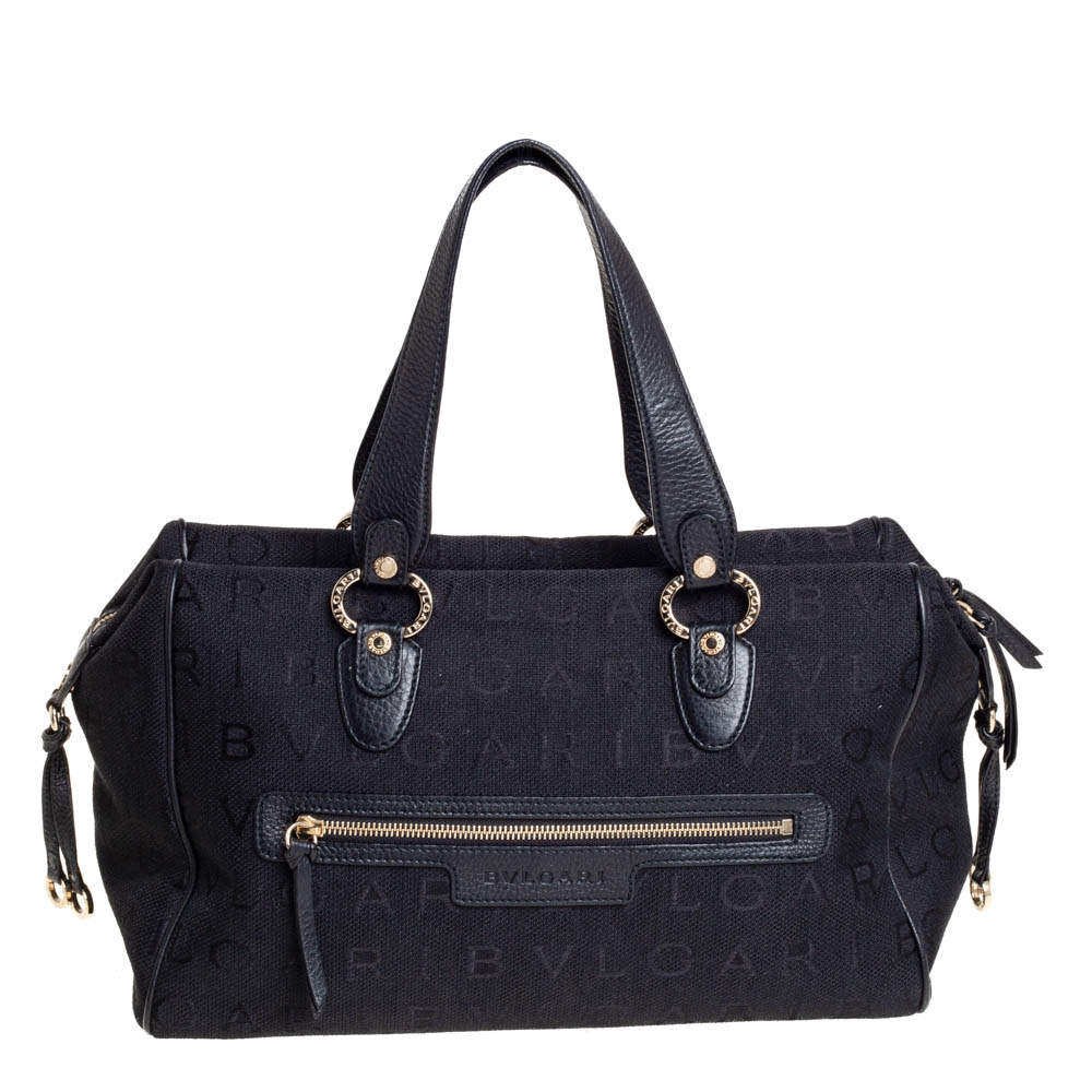 Bvlgari Black Logo Mania Canvas and Leather Boston Duffel Bag