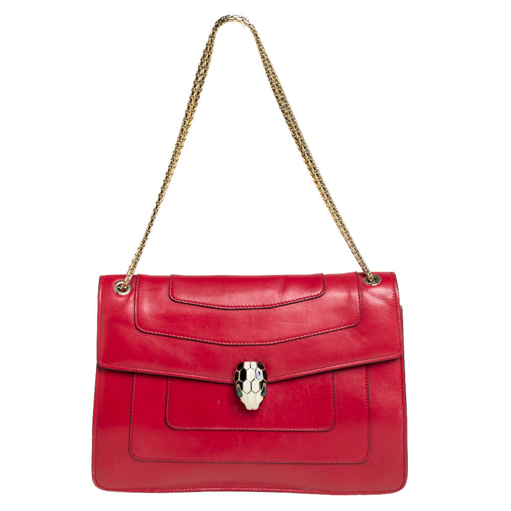 Bvlgari Red Leather Medium Serpenti Forever Shoulder Bag