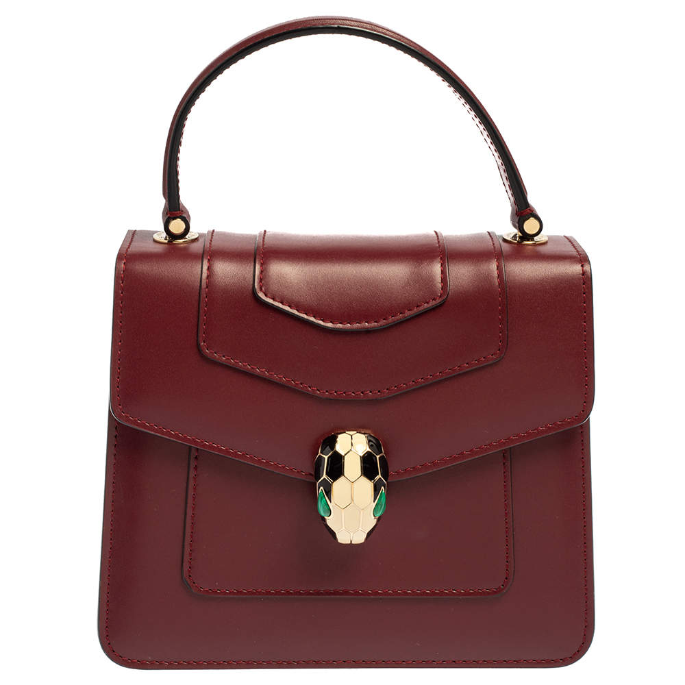 Bvlgari Burgundy Leather Serpenti Forever Top Handle Bag