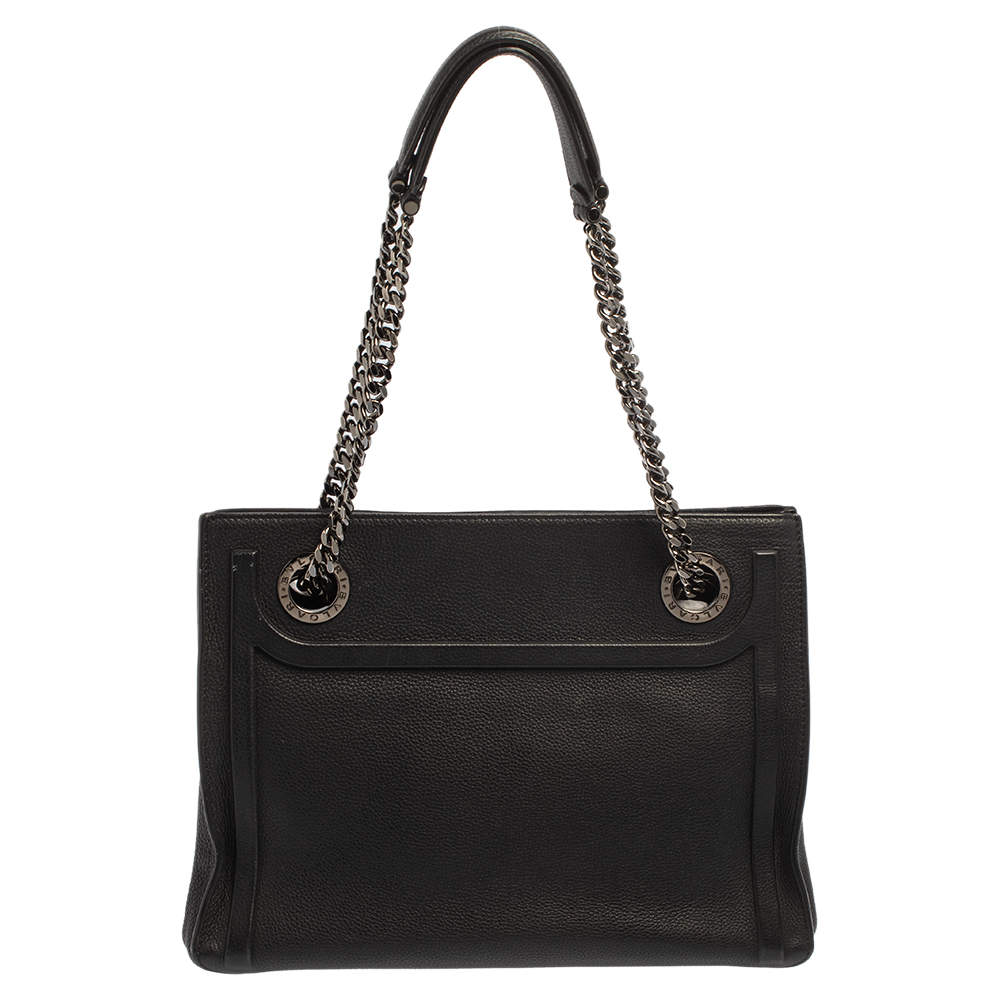 Pre Owned Bvlgari Black Leather Chain Tote