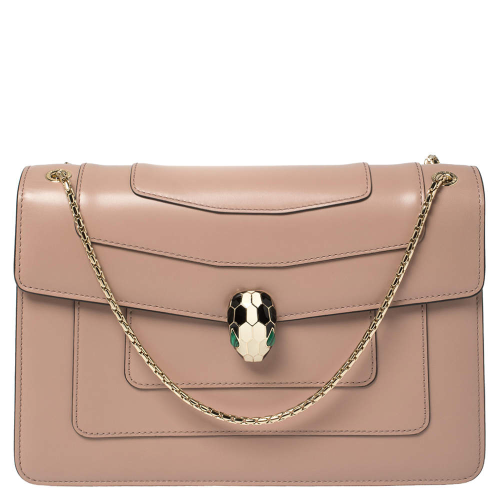 Bvlgari Beige Leather Medium Serpenti Forever Shoulder Bag