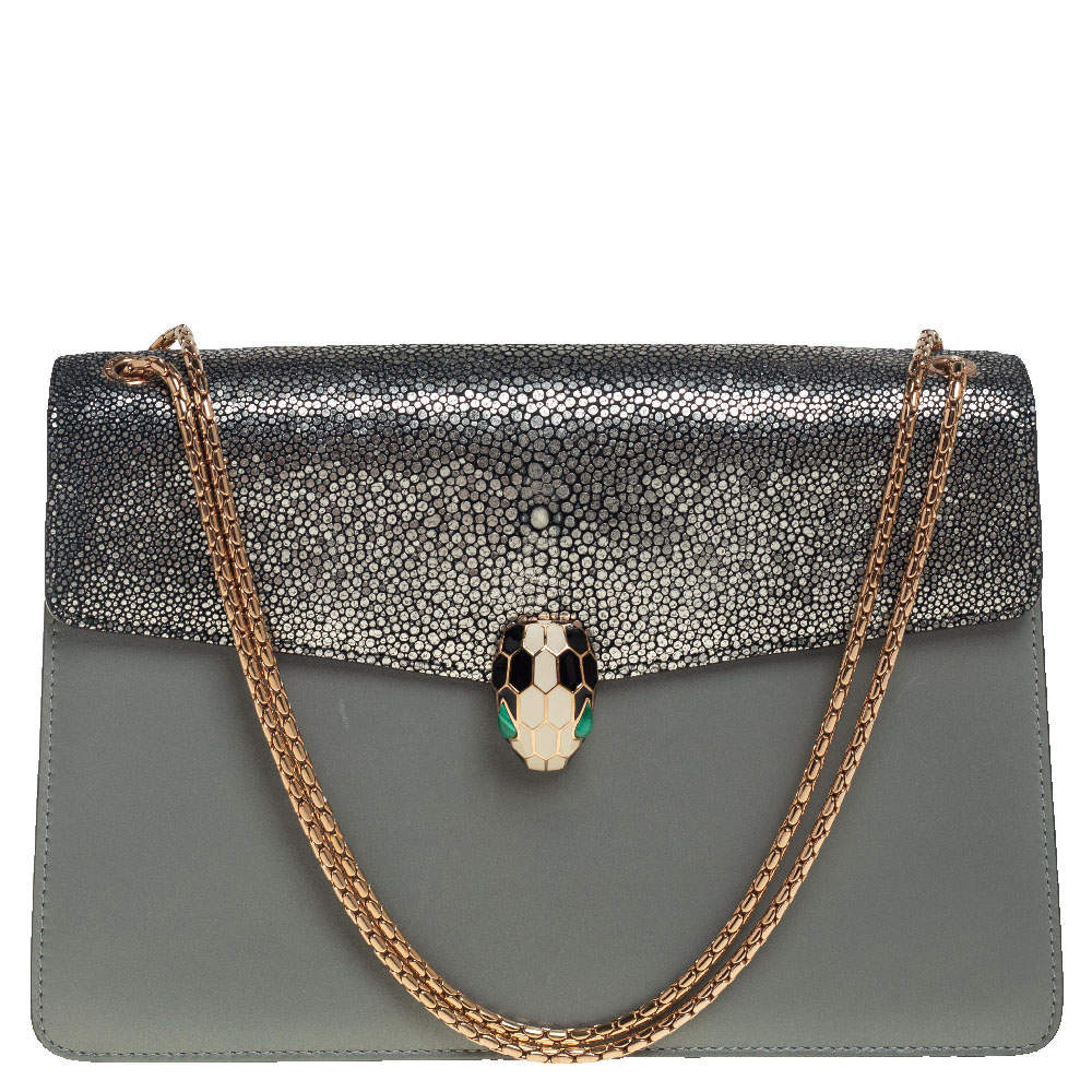 Pre Owned حقيبة كتف بلغاري فوريفر جلد ستينغراى رصاصي متوسطة