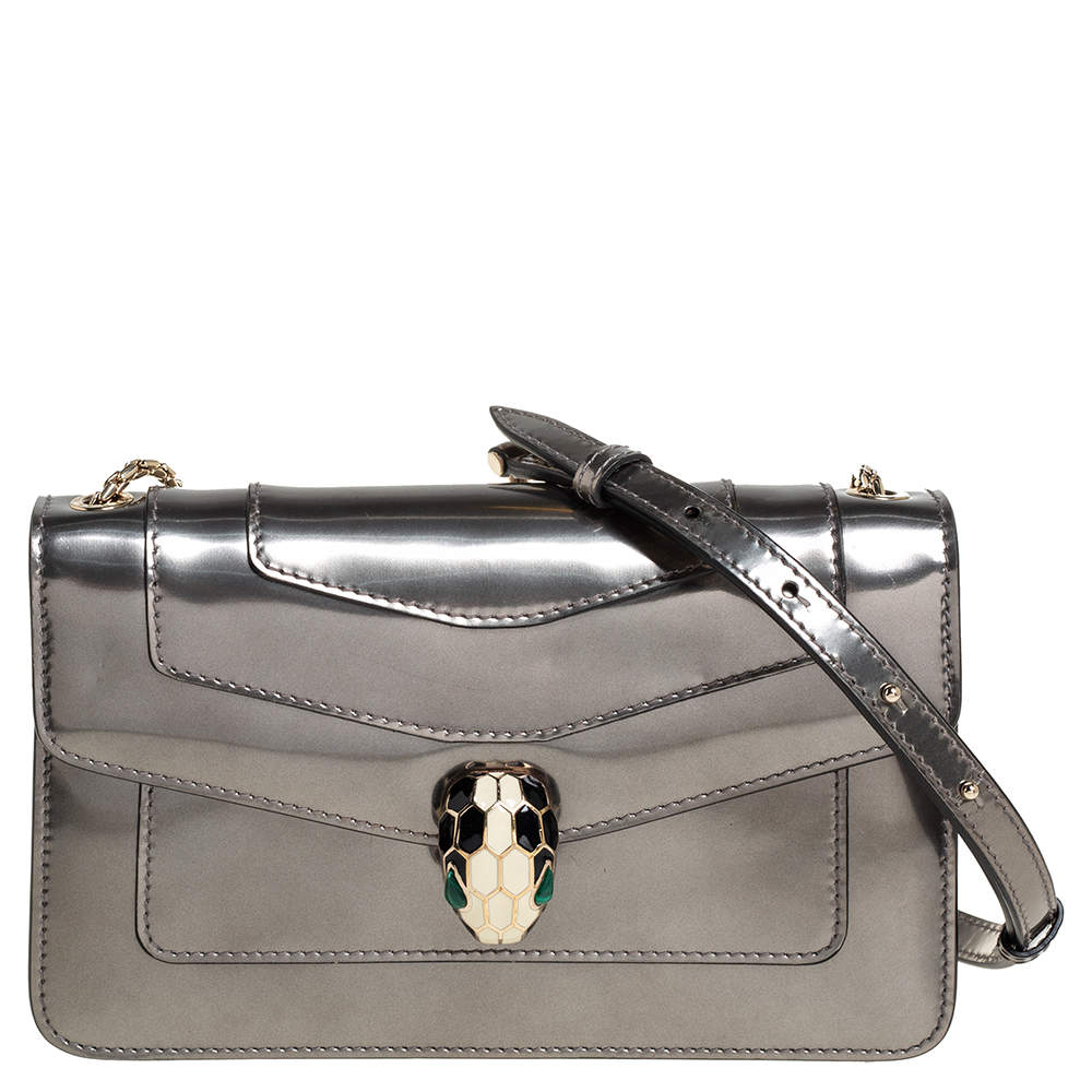 Pre Owned حقيبة كتف بلغاري قلاب فورفر سربنتي جلد ميتالك