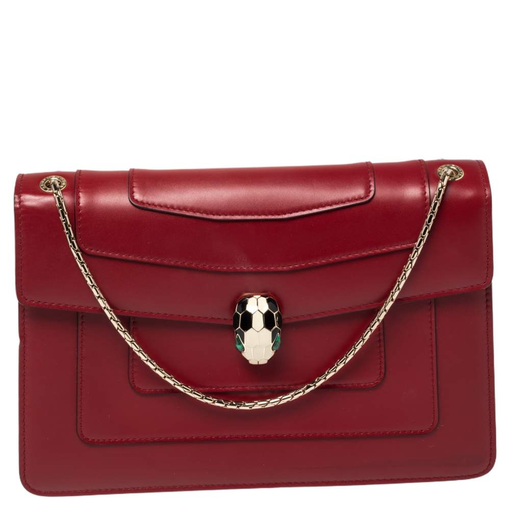 Pre Owned Bvlgari Dark Red Leather Medium Serpenti Forever Shoulder Bag